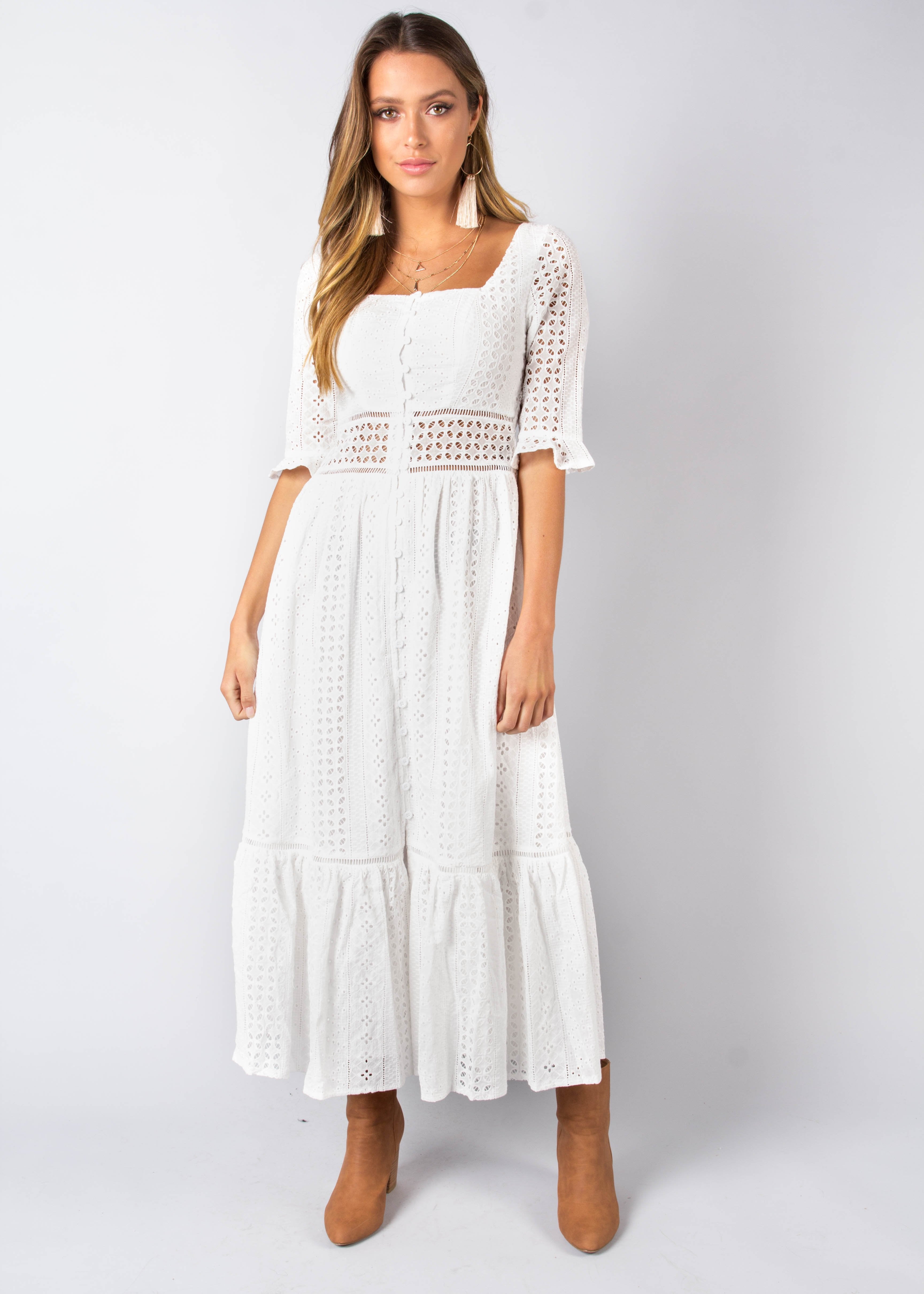 La Rambla Embroidered Midi Dress - White