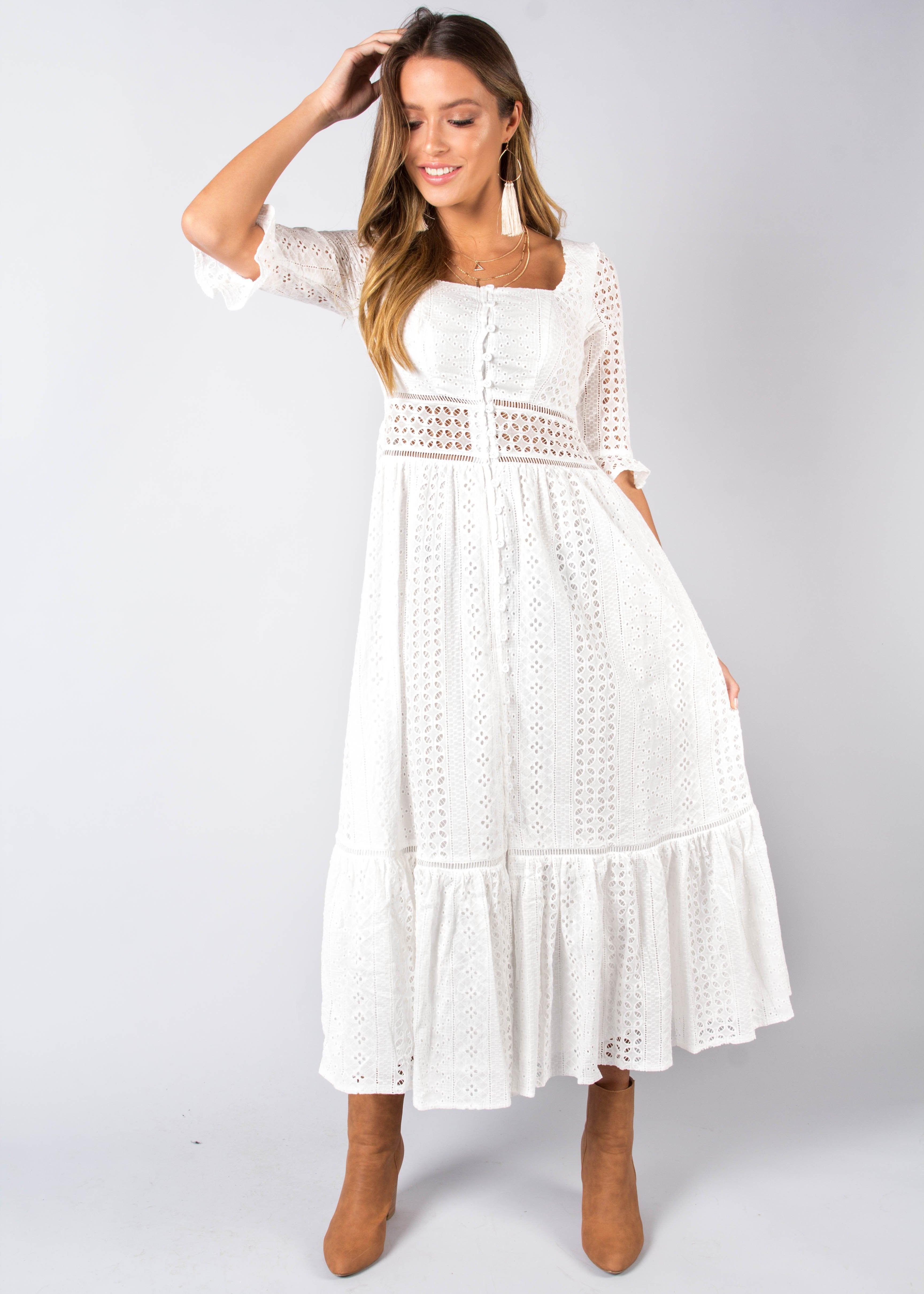 La Rambla Embroidered Midi Dress - White
