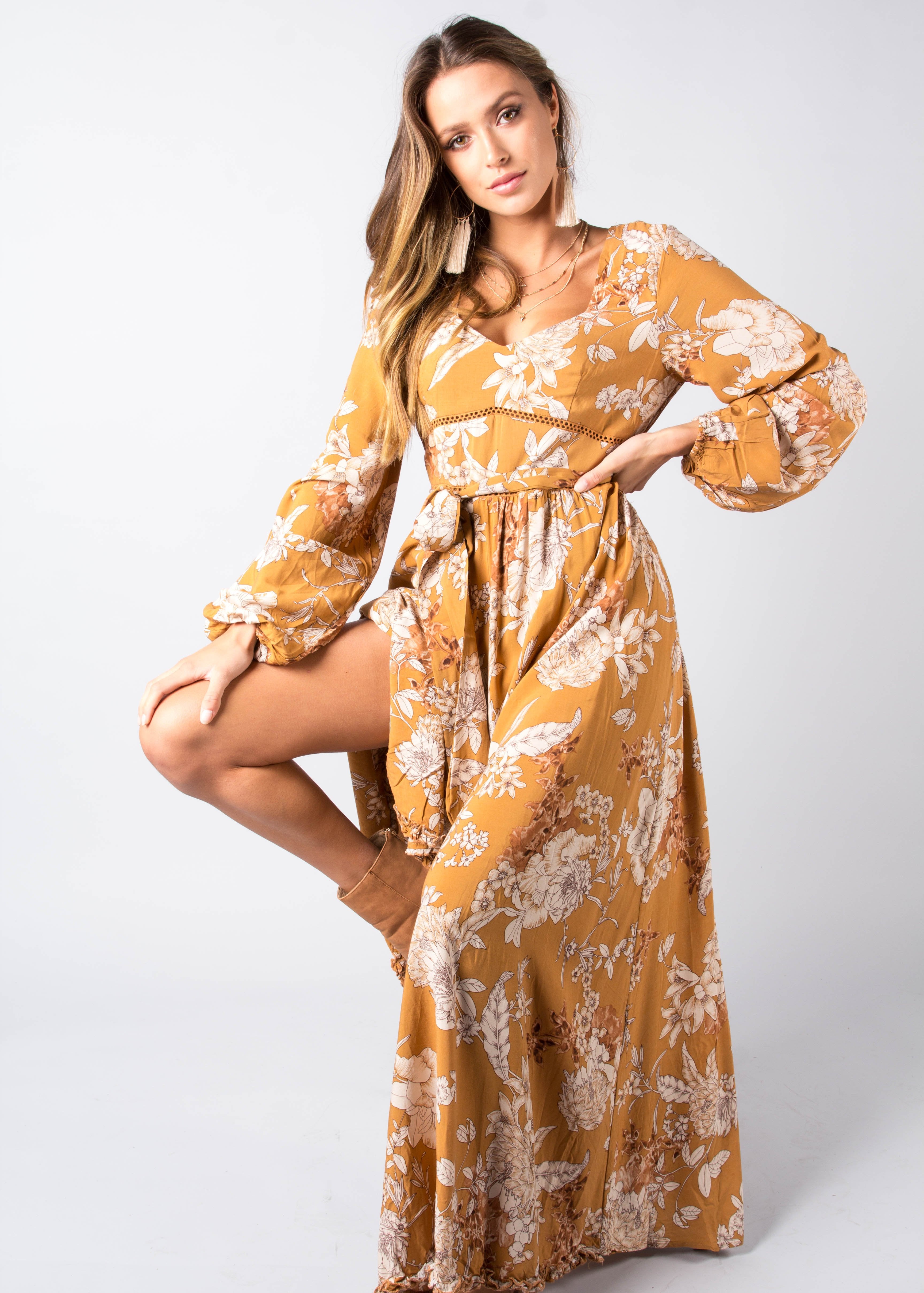 Ramo Maxi Dress w/ Tie - Amber