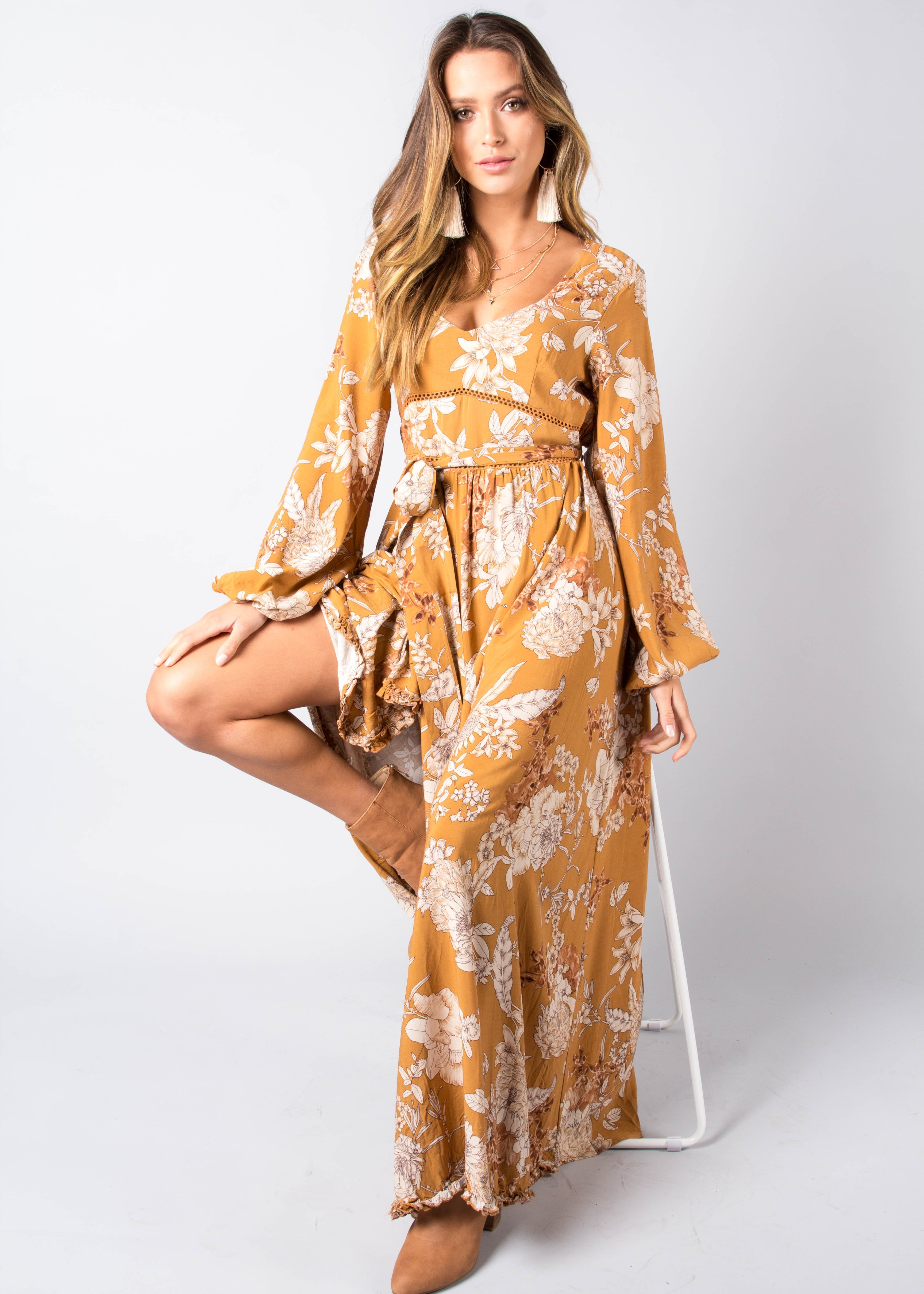 Ramo Maxi Dress w/ Tie - Amber