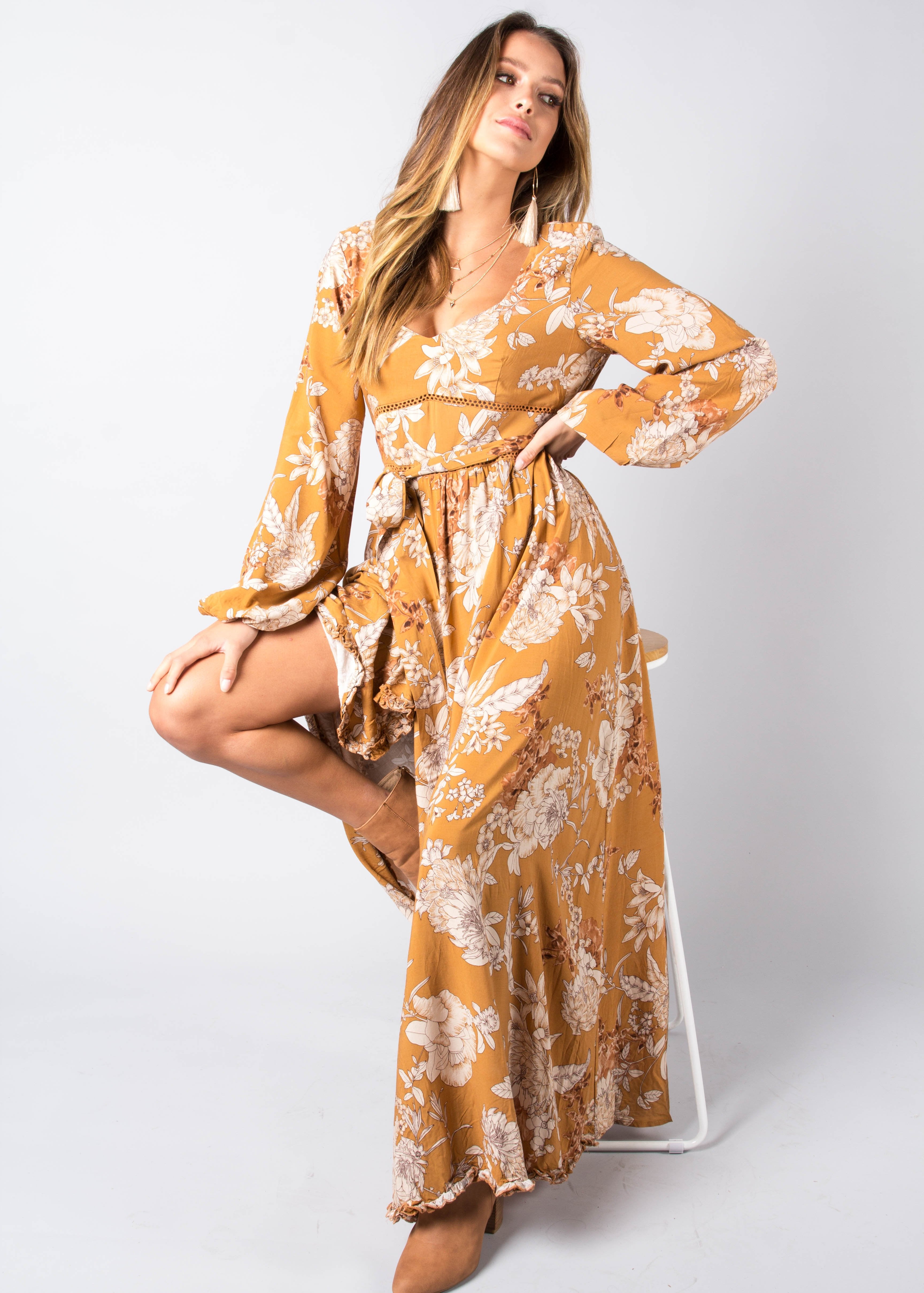 Ramo Maxi Dress w/ Tie - Amber