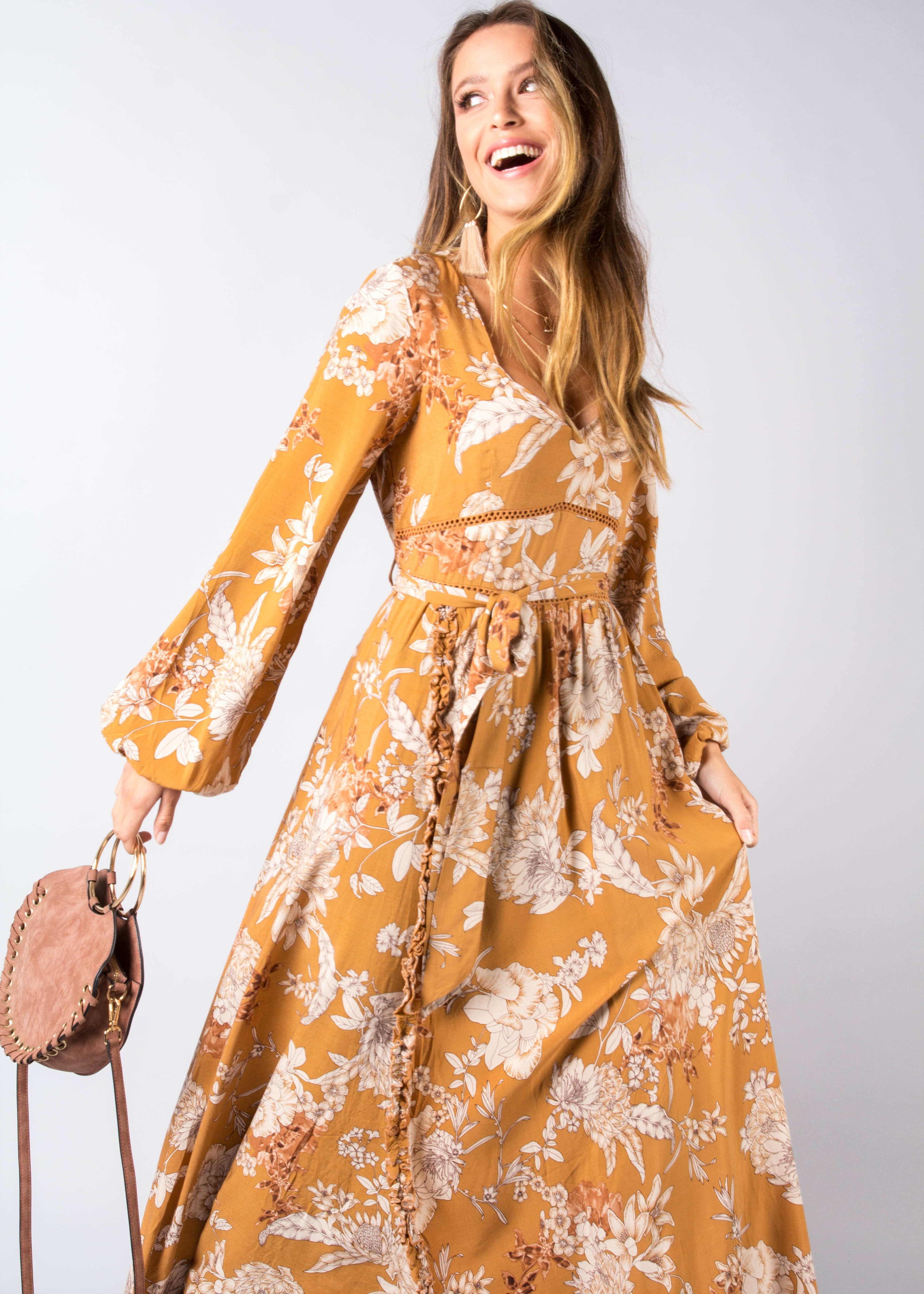 Ramo Maxi Dress w/ Tie - Amber
