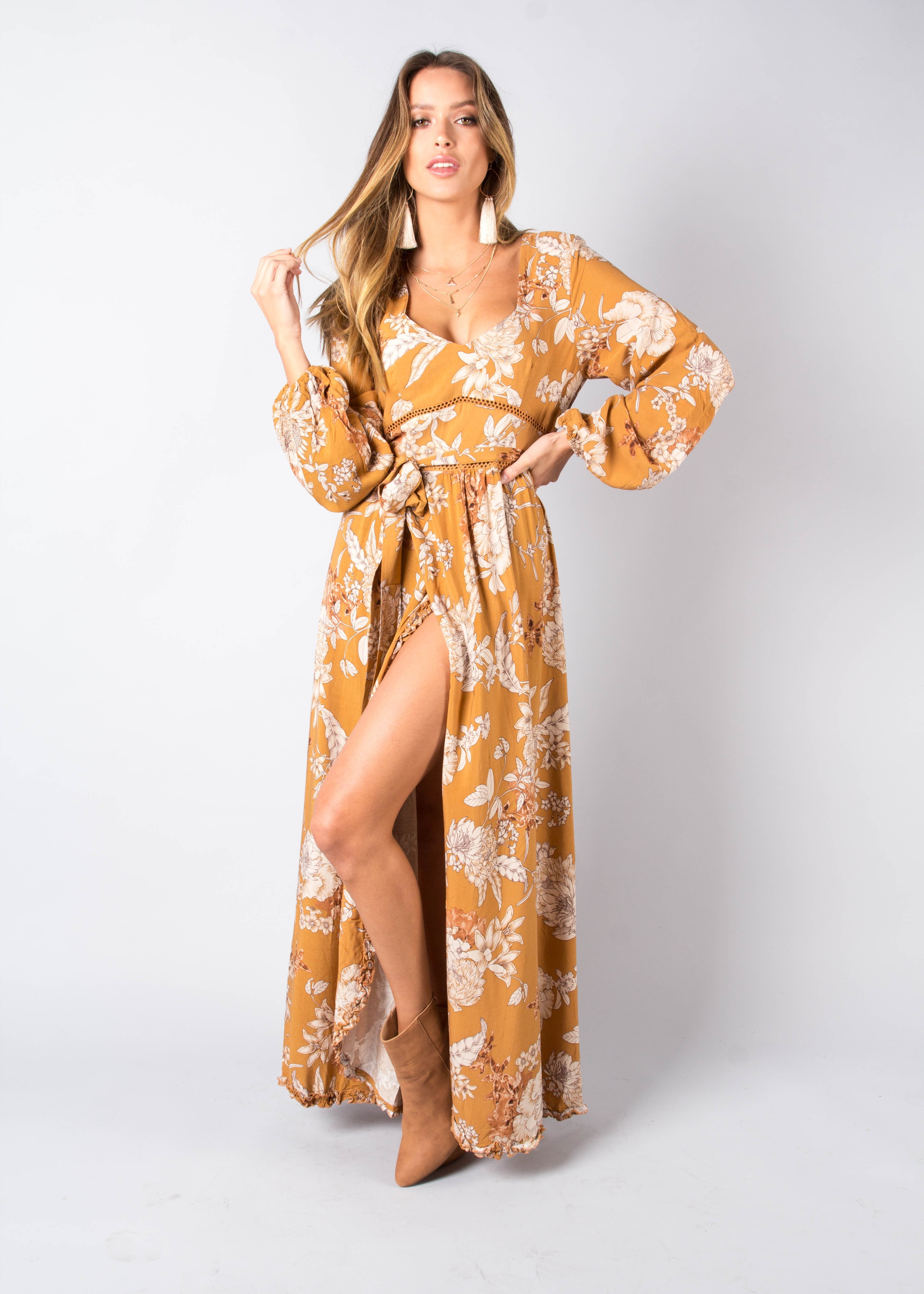 Ramo Maxi Dress w/ Tie - Amber