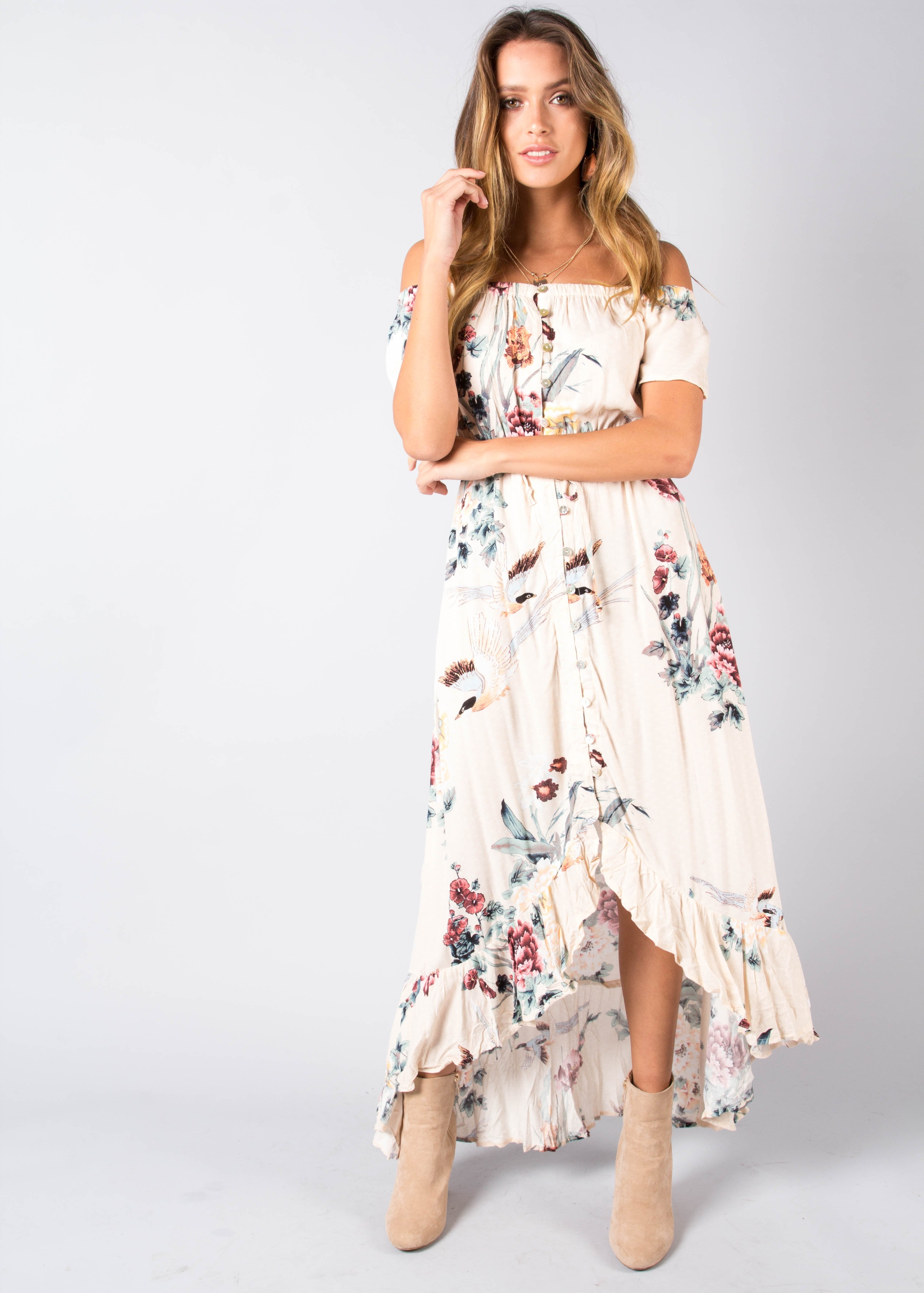 Sweet Summer Off Shoulder Midi Dress - Peony