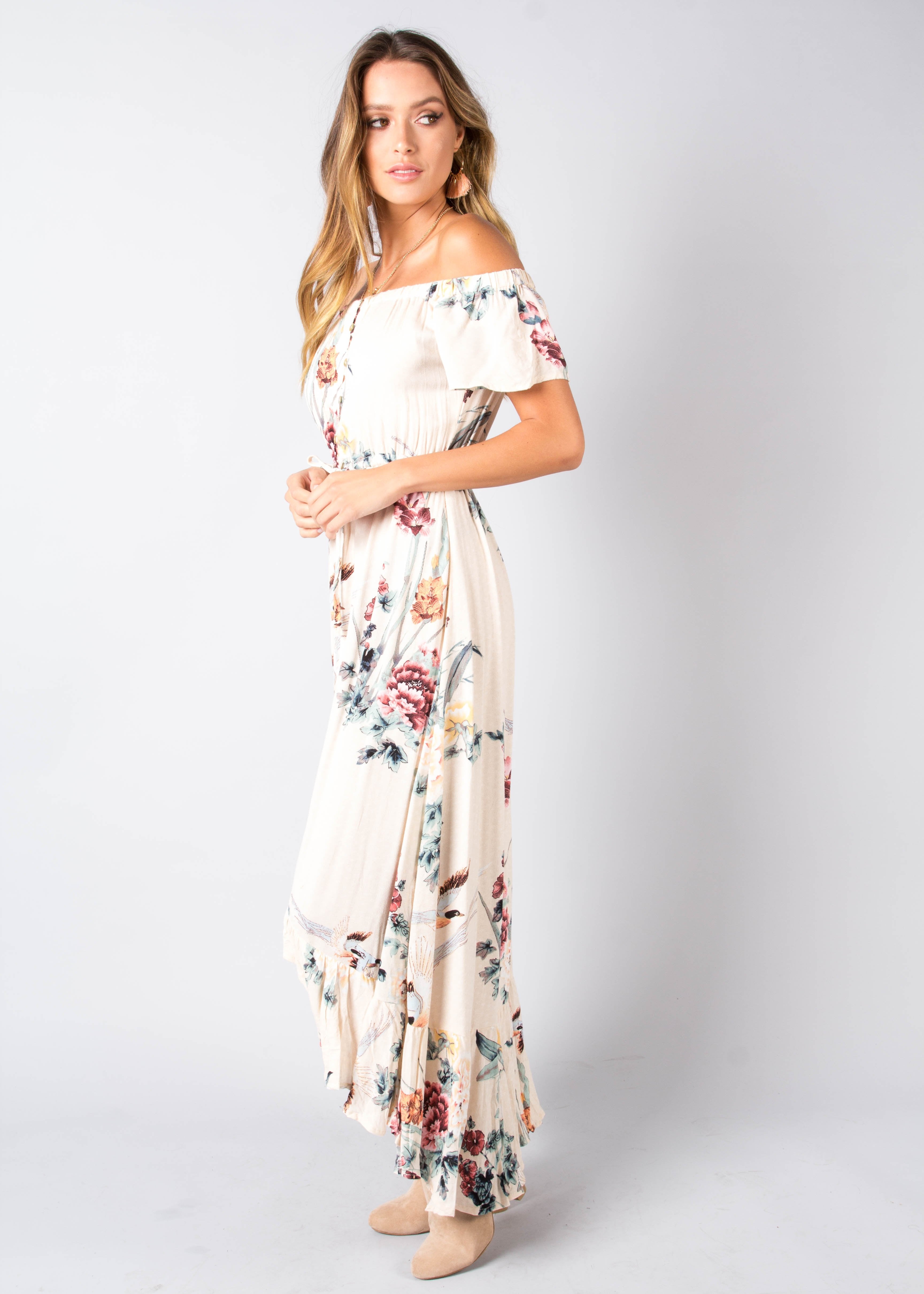 Sweet Summer Off Shoulder Midi Dress - Peony