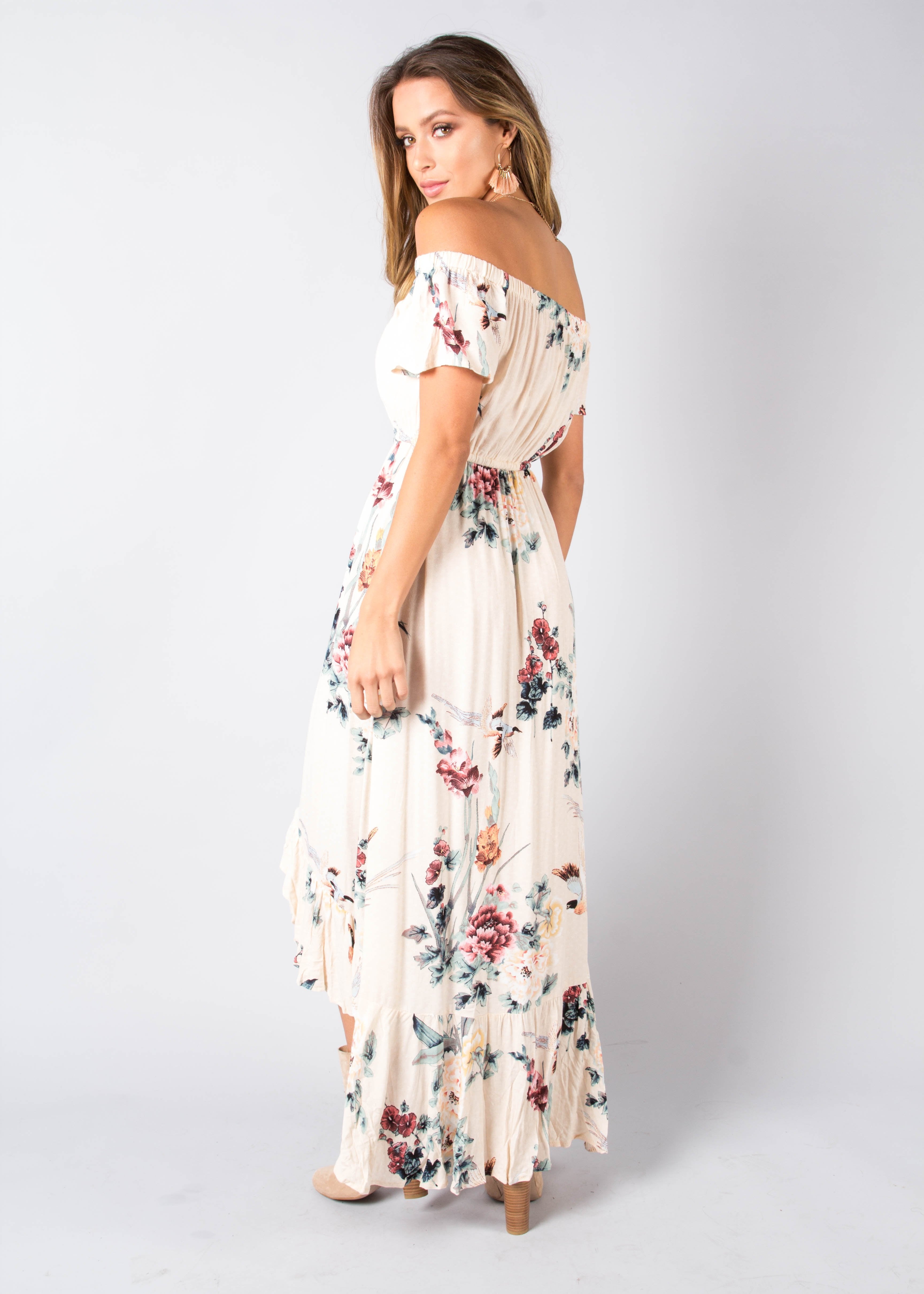 Sweet Summer Off Shoulder Midi Dress - Peony