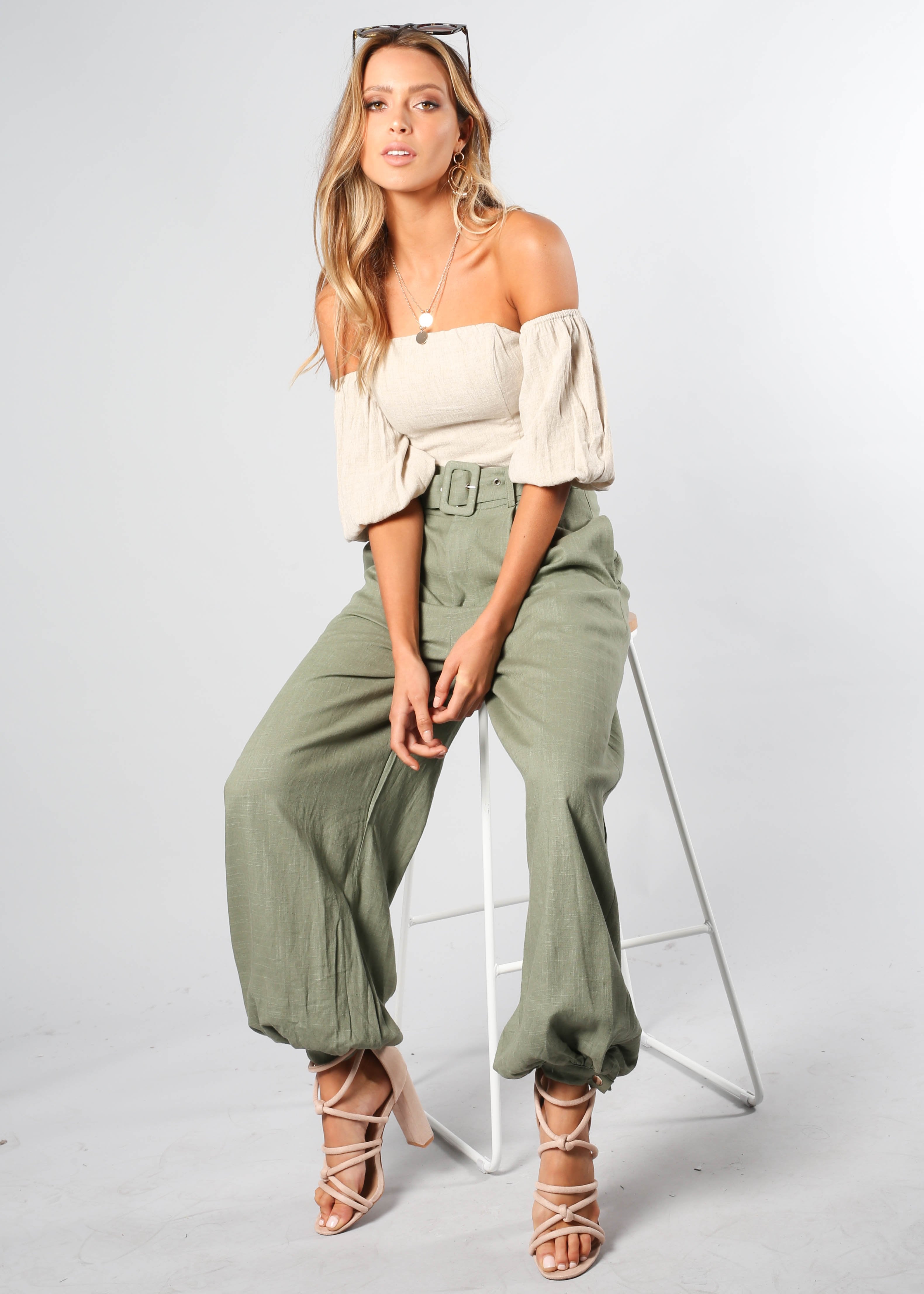 Balmy Dreams Linen Look Pants w/ Belt - Khaki