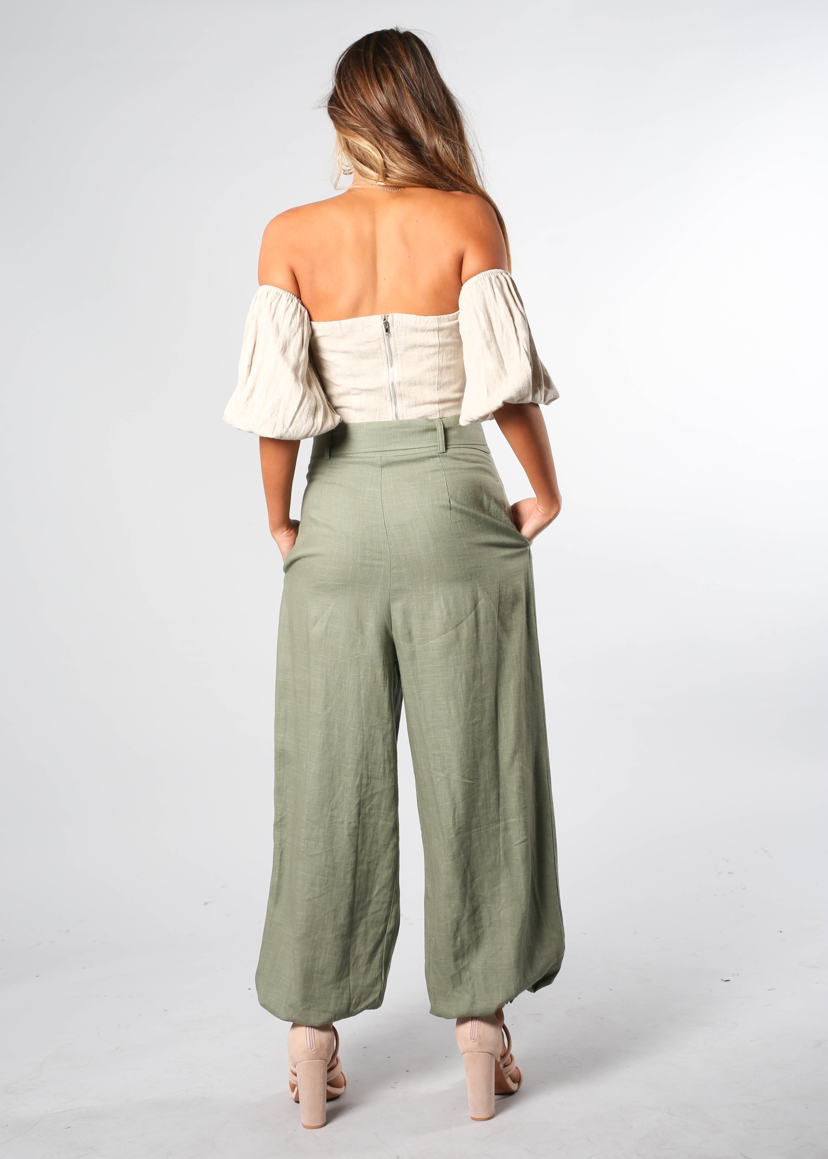 Balmy Dreams Linen Look Pants w/ Belt - Khaki