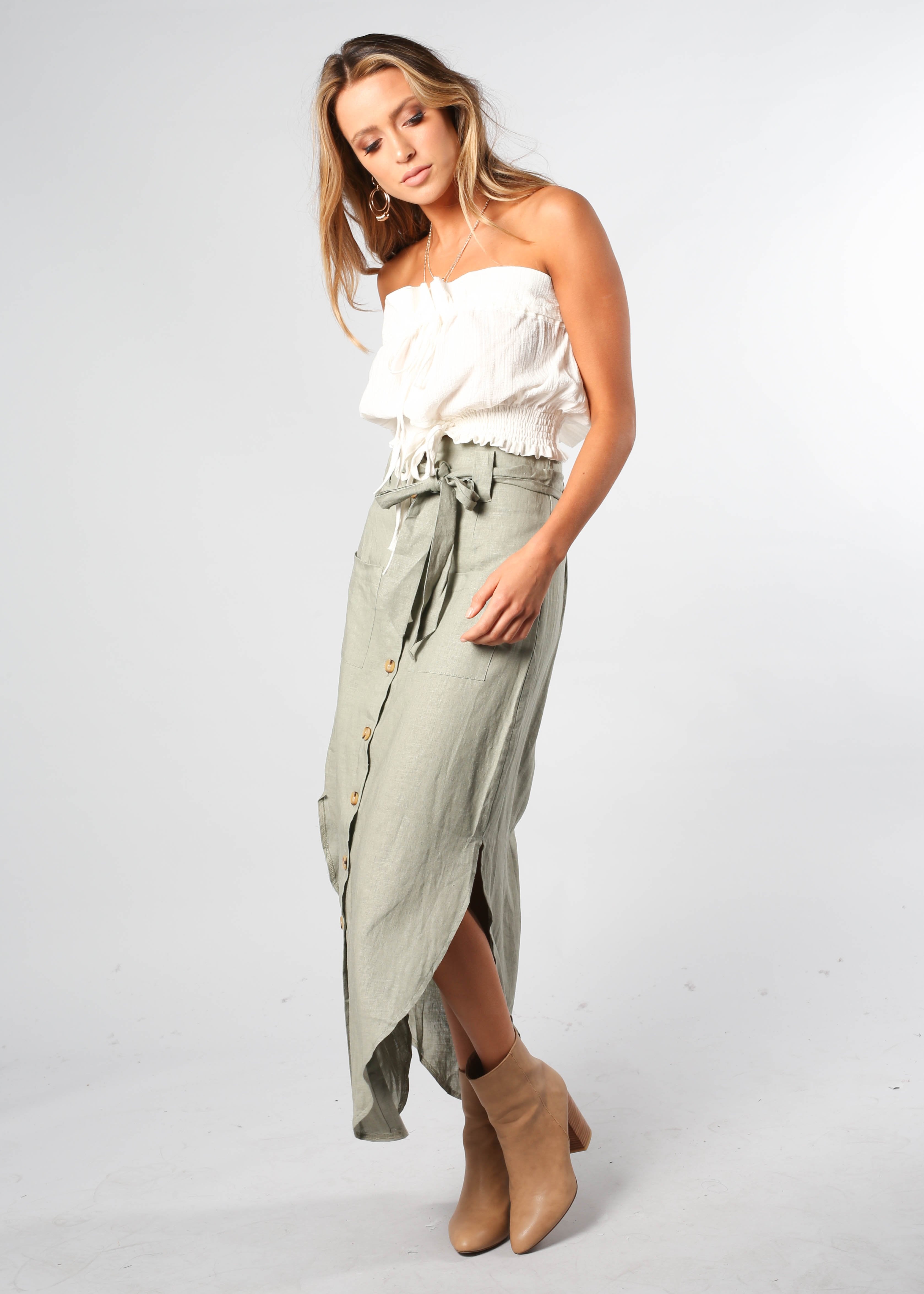 New Spirits Linen Skirt - Khaki