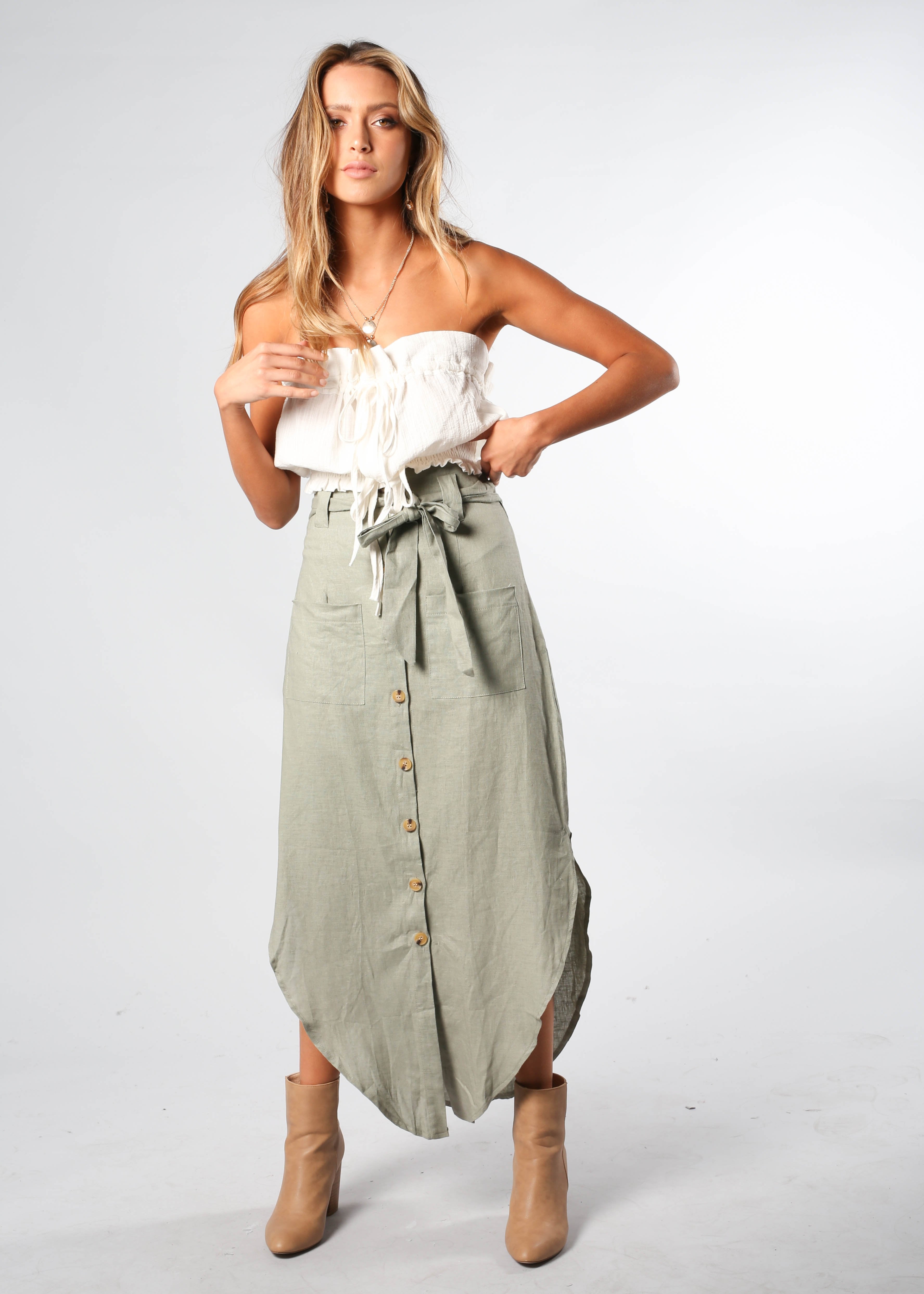 New Spirits Linen Skirt - Khaki