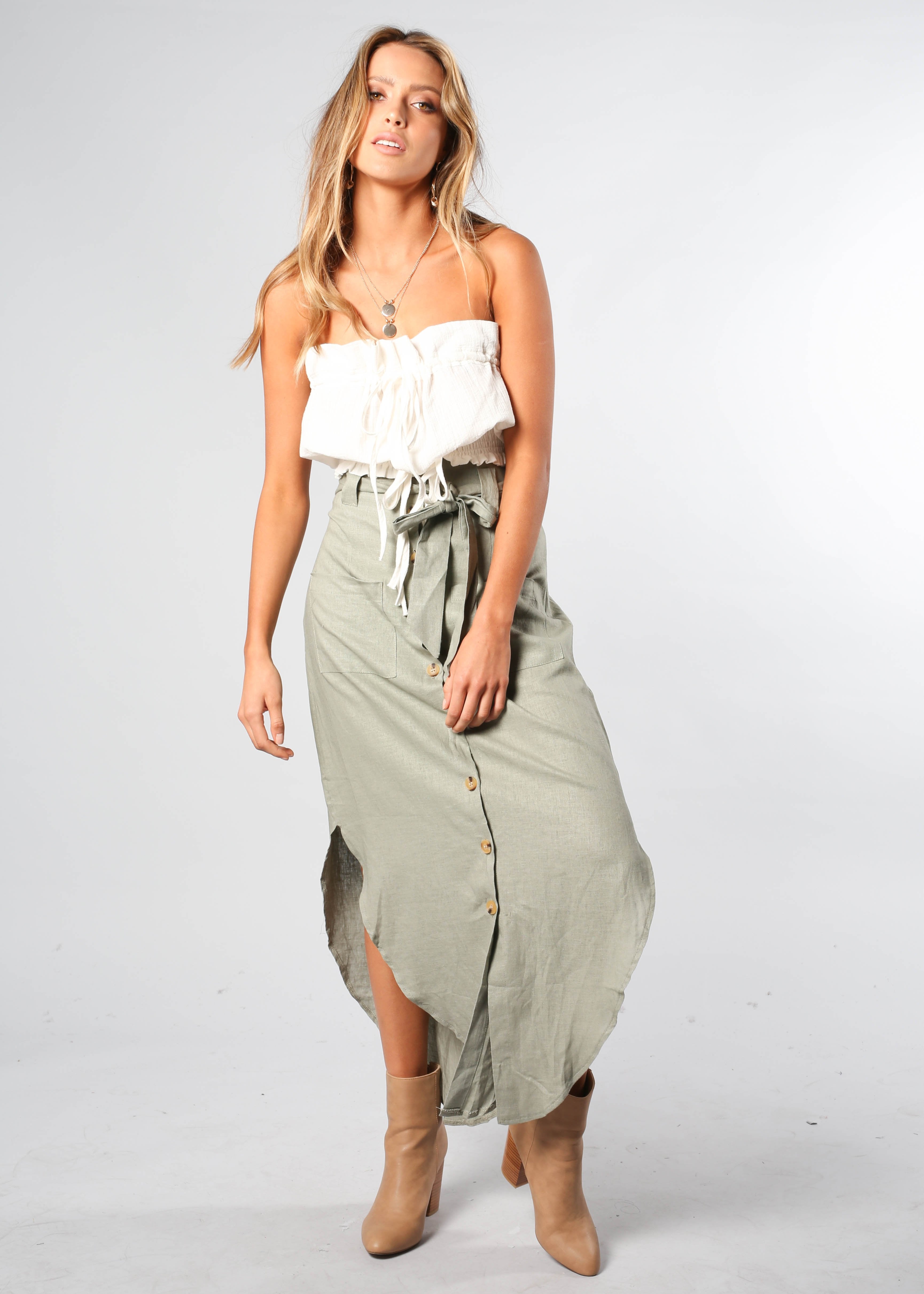 New Spirits Linen Skirt - Khaki