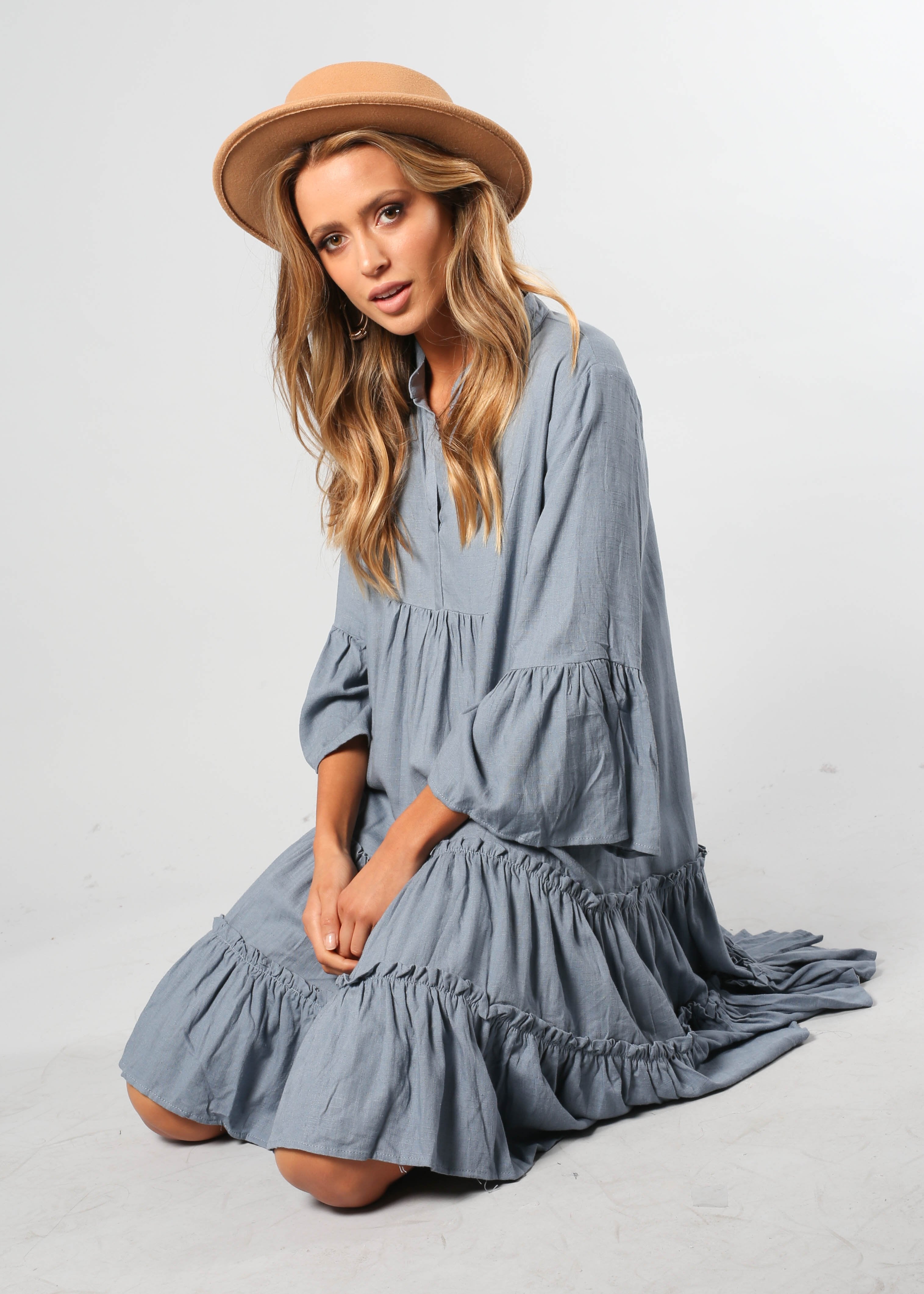 Outlier Linen Tunic Midi Dress - Steel