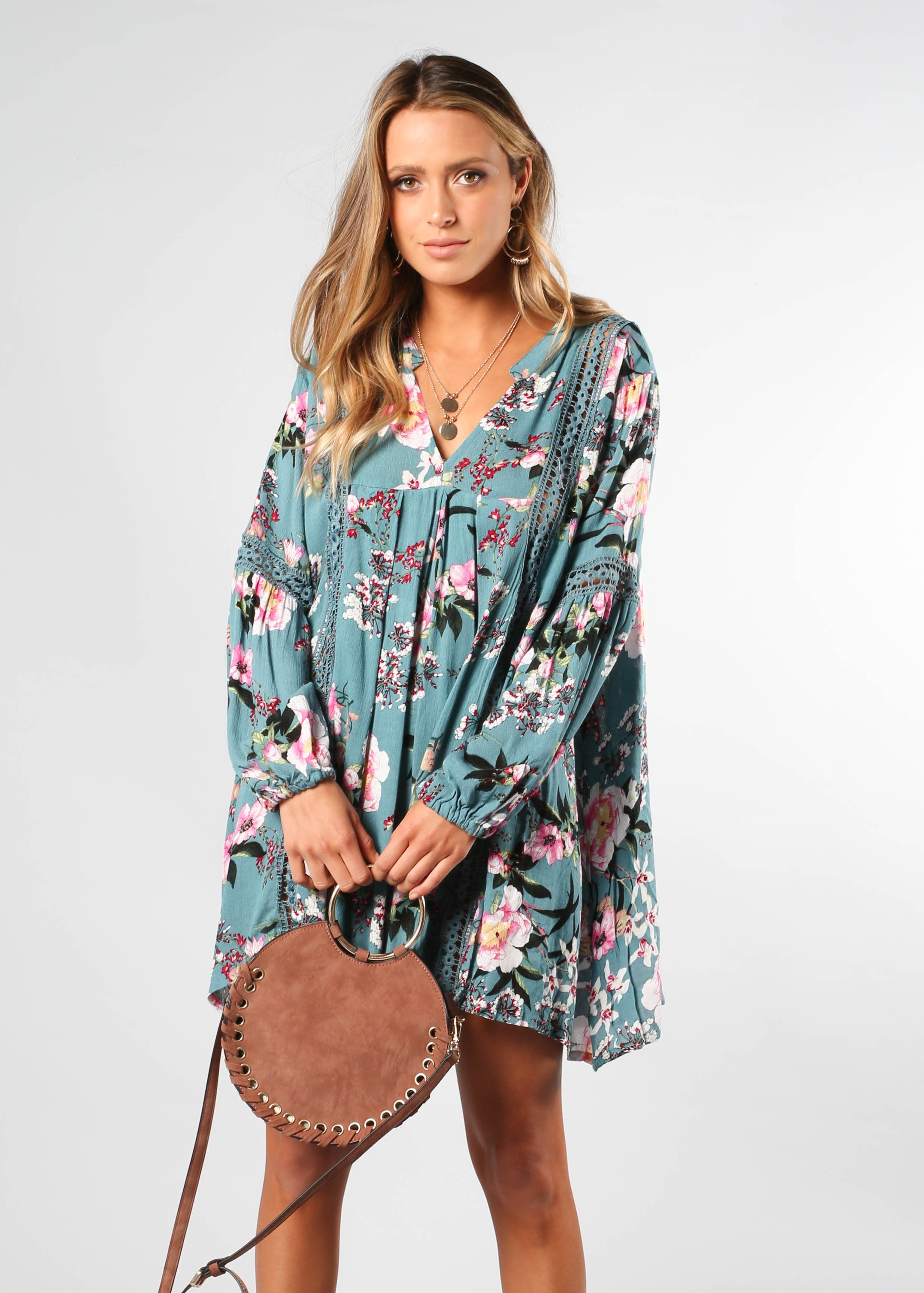 My Love Swing Dress - Teal Floral