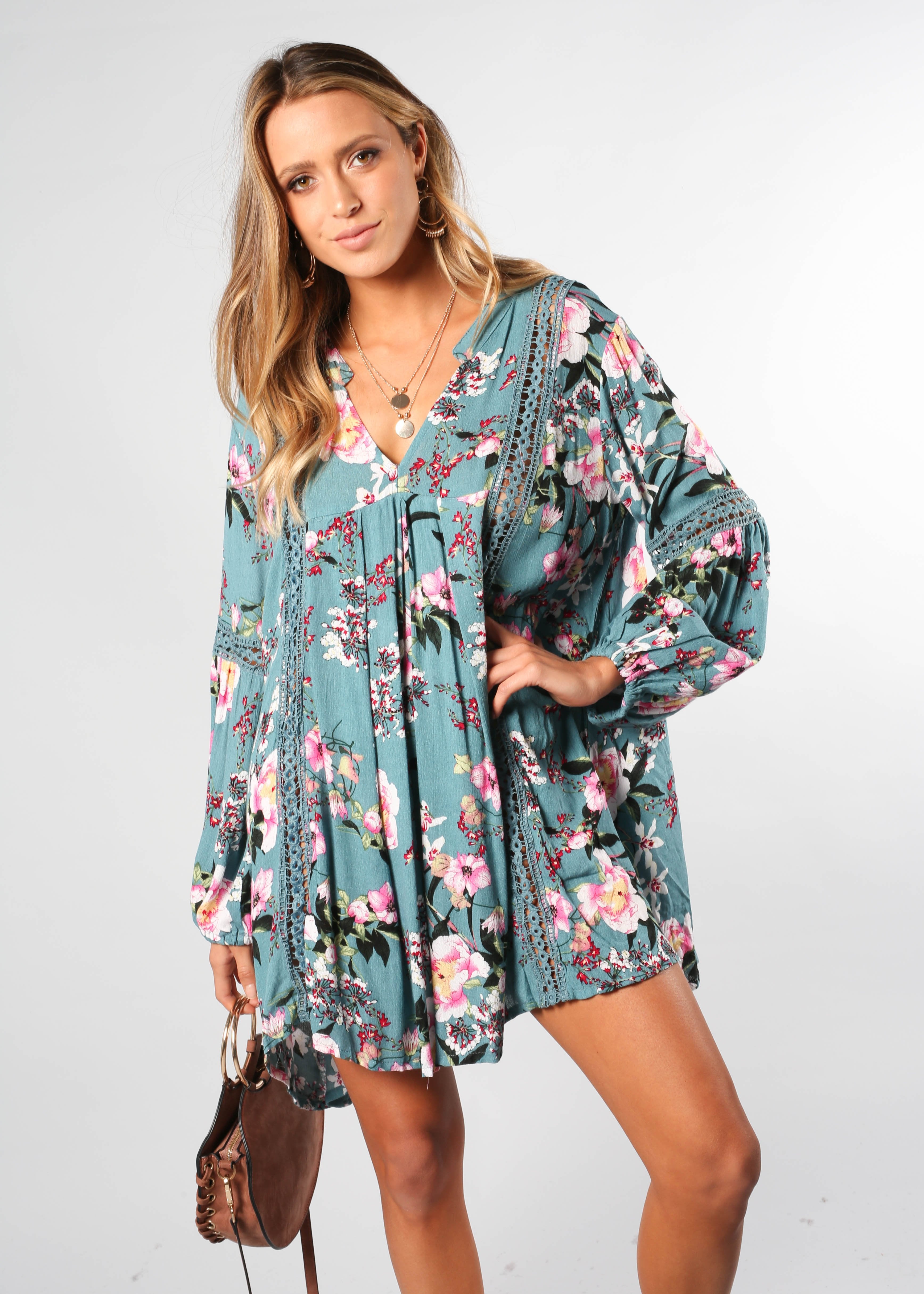 My Love Swing Dress - Teal Floral