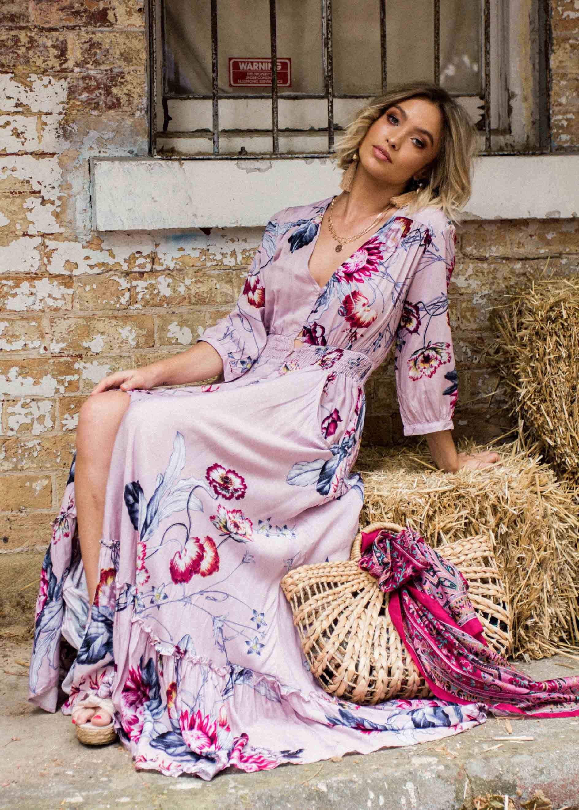 Colette Maxi Dress w/ Tie - Dahlia