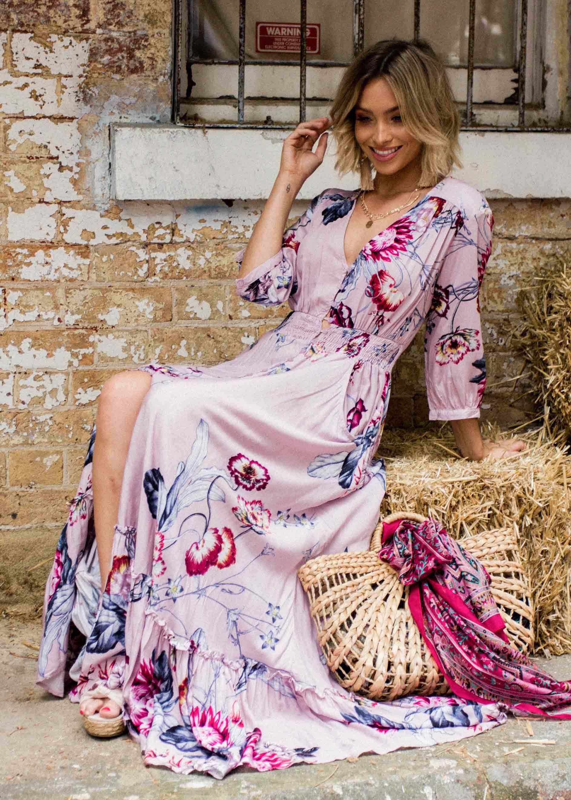 Colette Maxi Dress w/ Tie - Dahlia