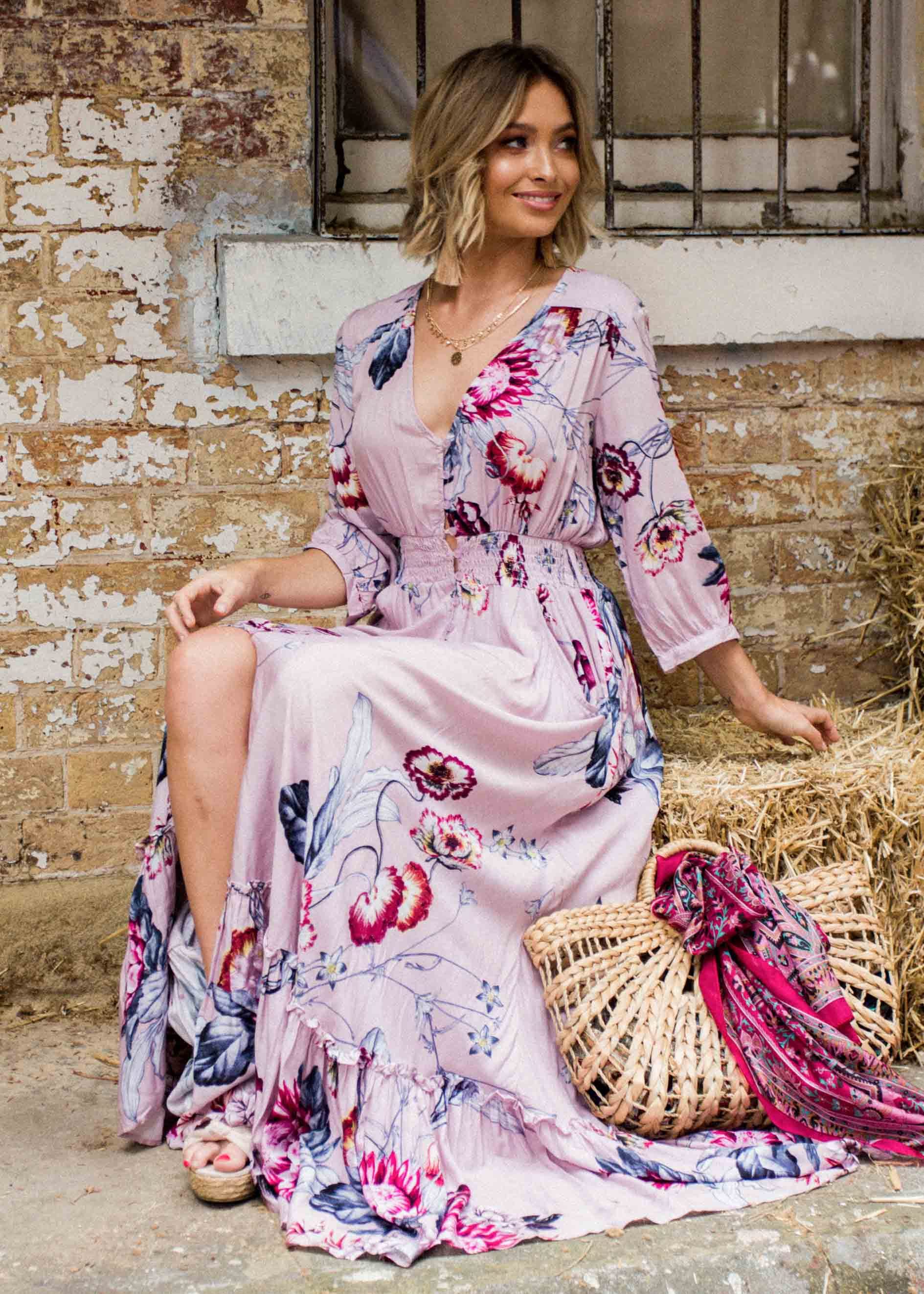 Colette Maxi Dress w/ Tie - Dahlia