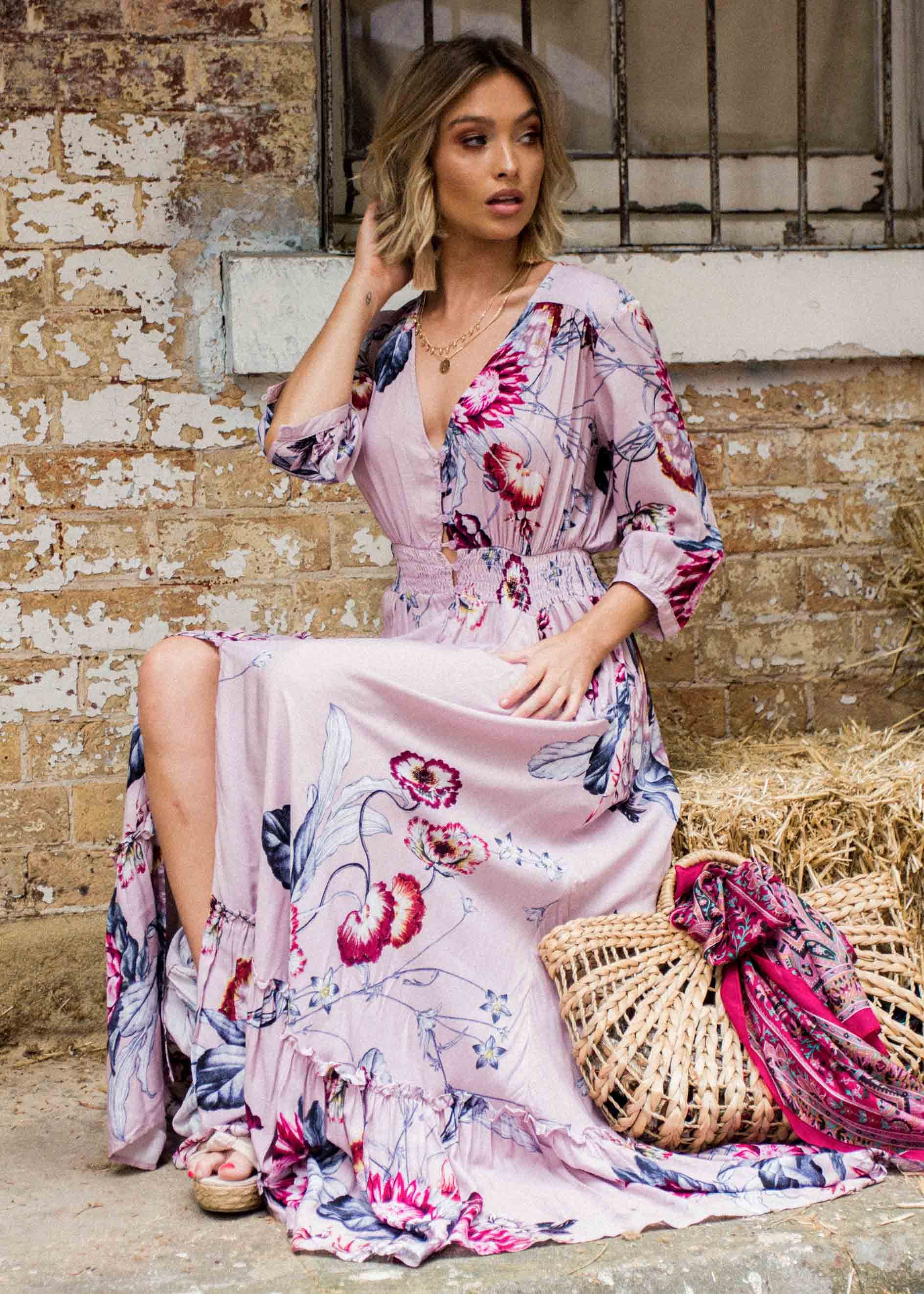 Colette Maxi Dress w/ Tie - Dahlia