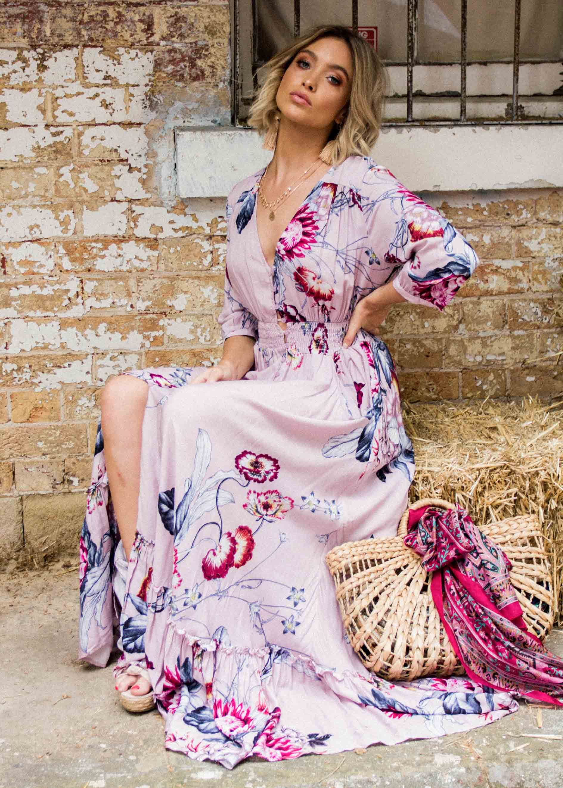 Colette Maxi Dress w/ Tie - Dahlia