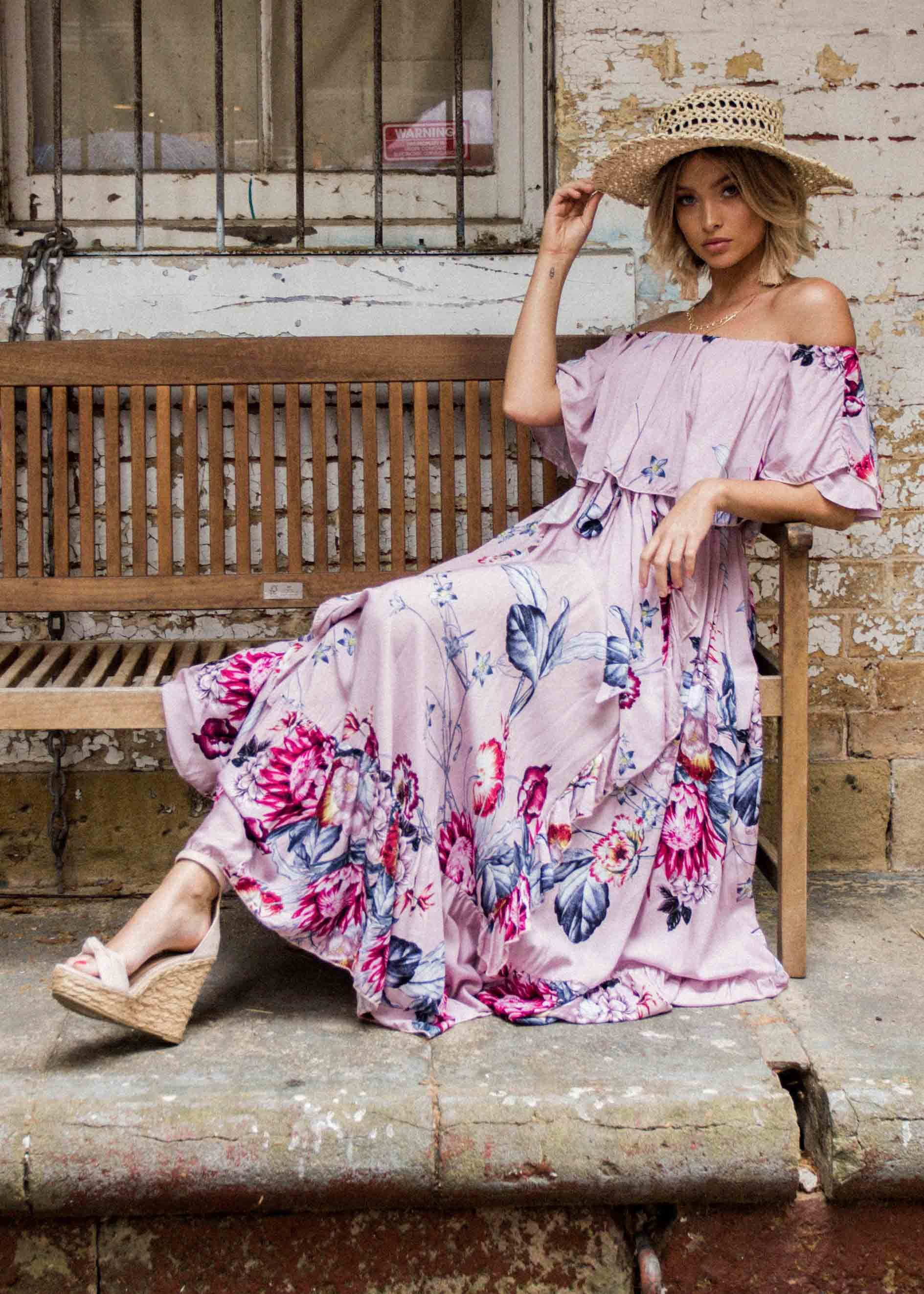 Georgie Off Shoulder Maxi Dress - Dahlia