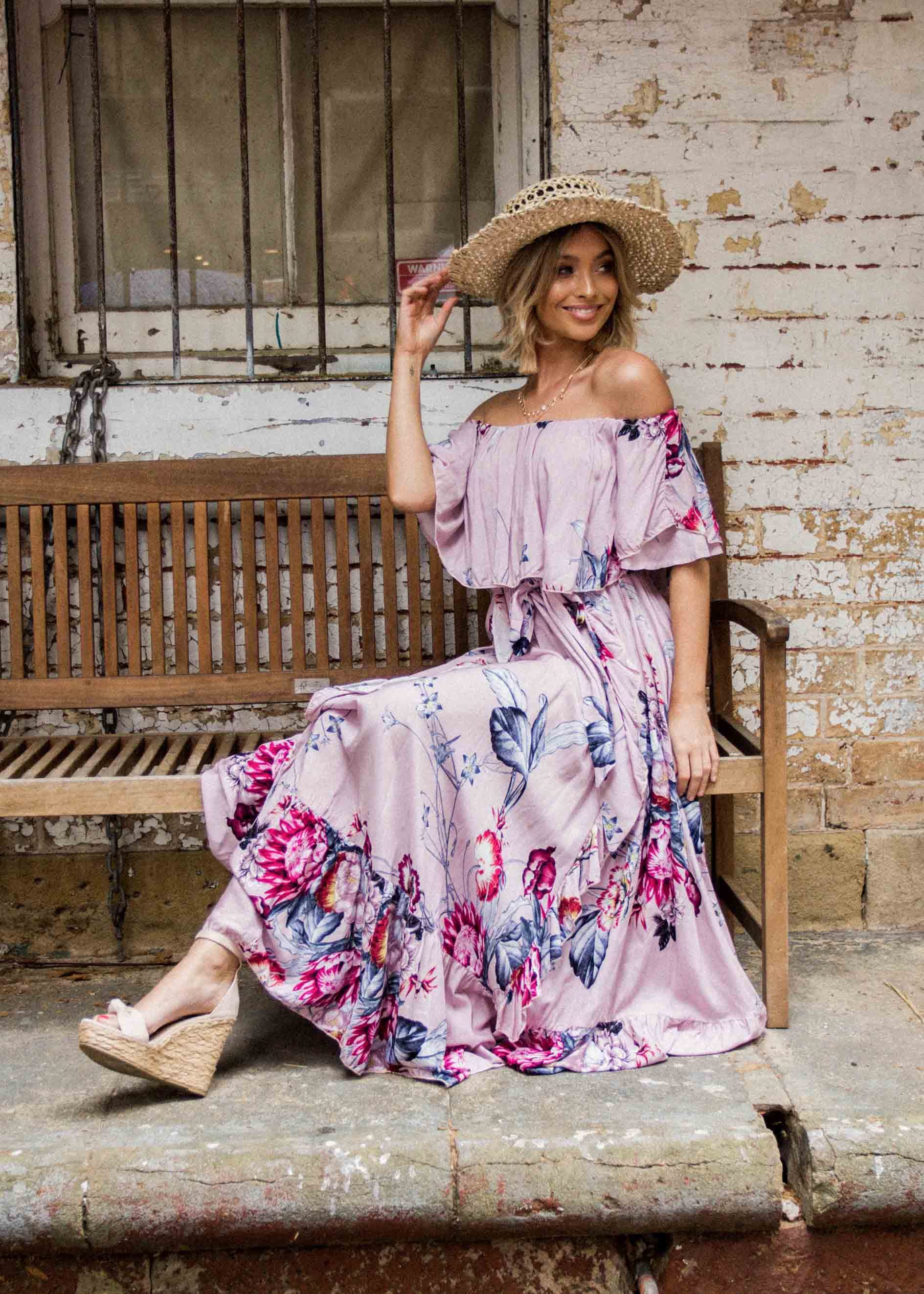 Georgie Off Shoulder Maxi Dress - Dahlia