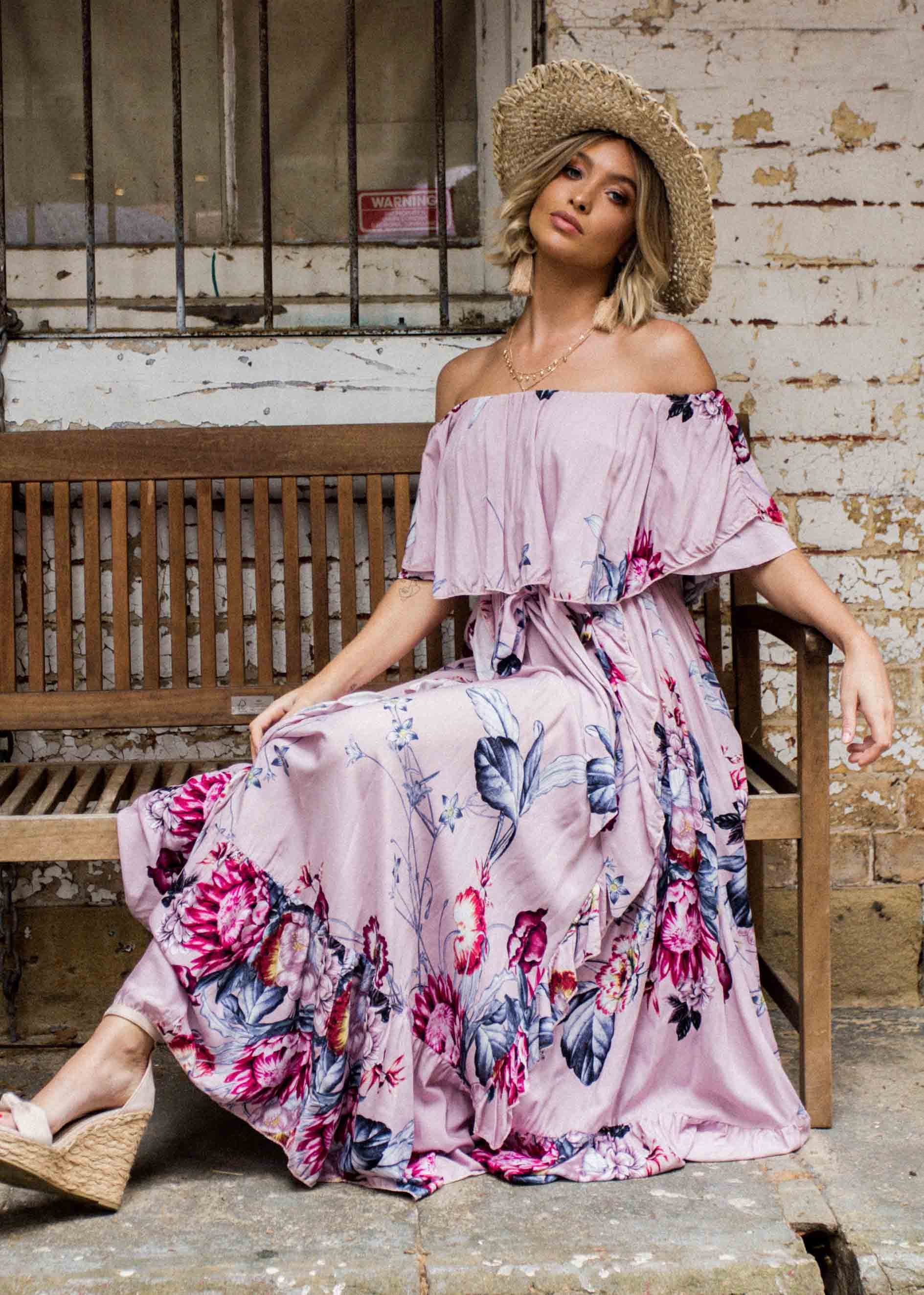 Georgie Off Shoulder Maxi Dress - Dahlia