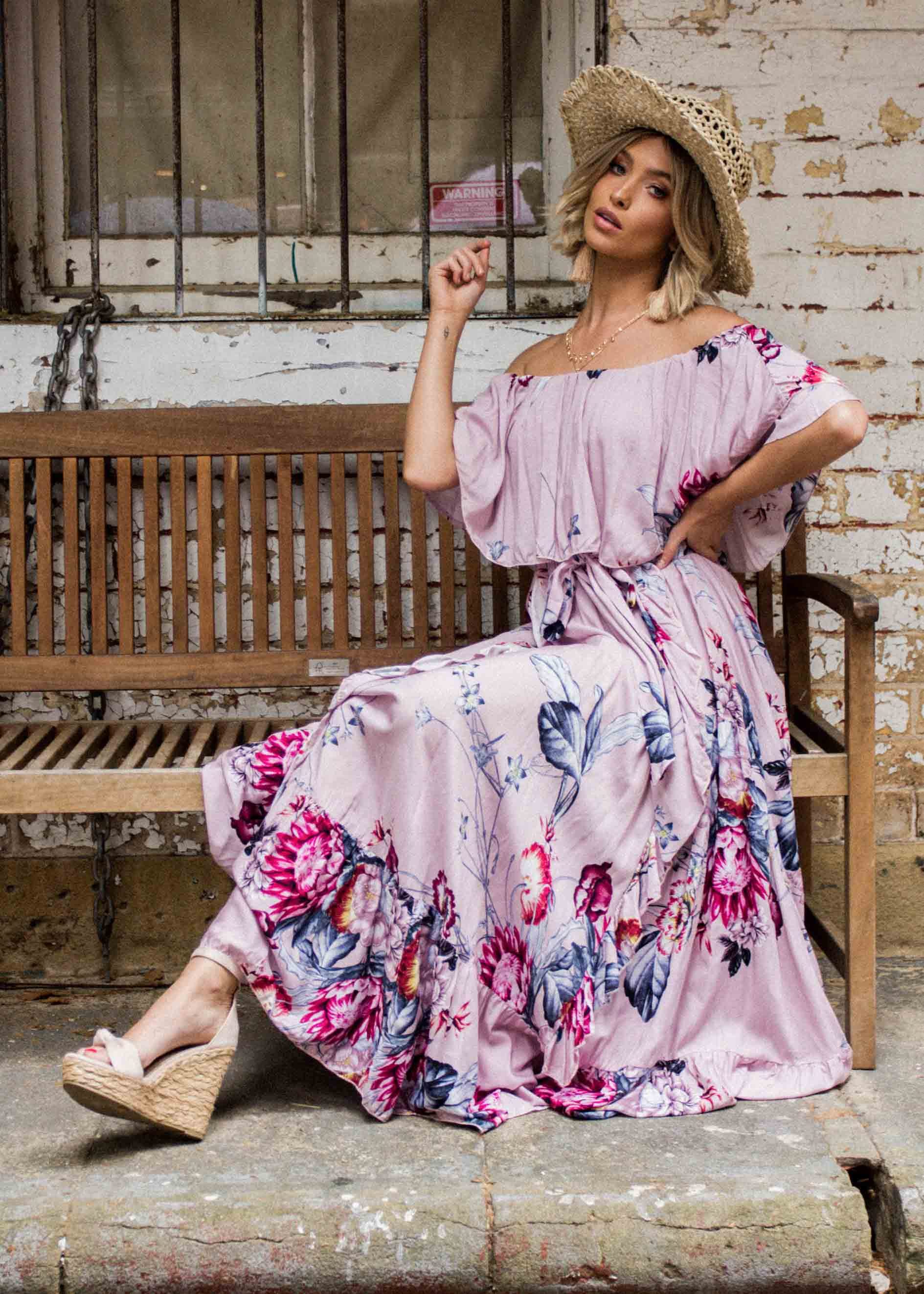 Georgie Off Shoulder Maxi Dress - Dahlia