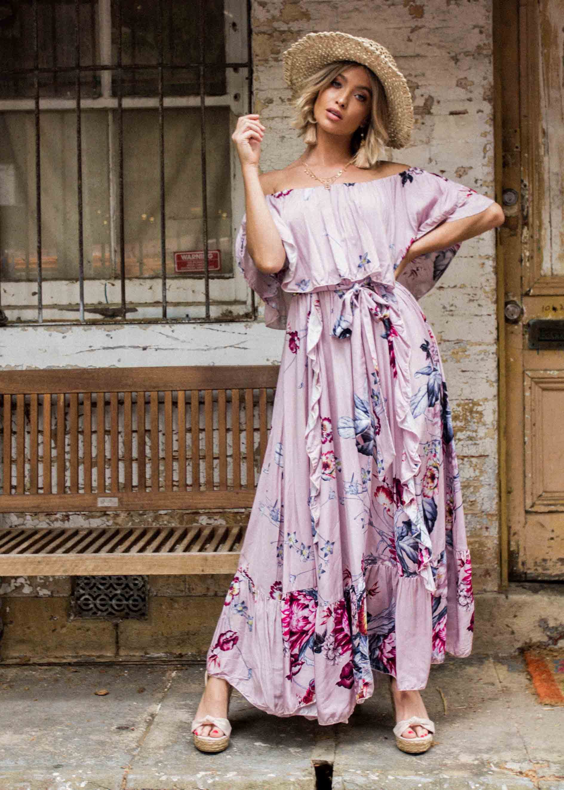 Georgie Off Shoulder Maxi Dress - Dahlia