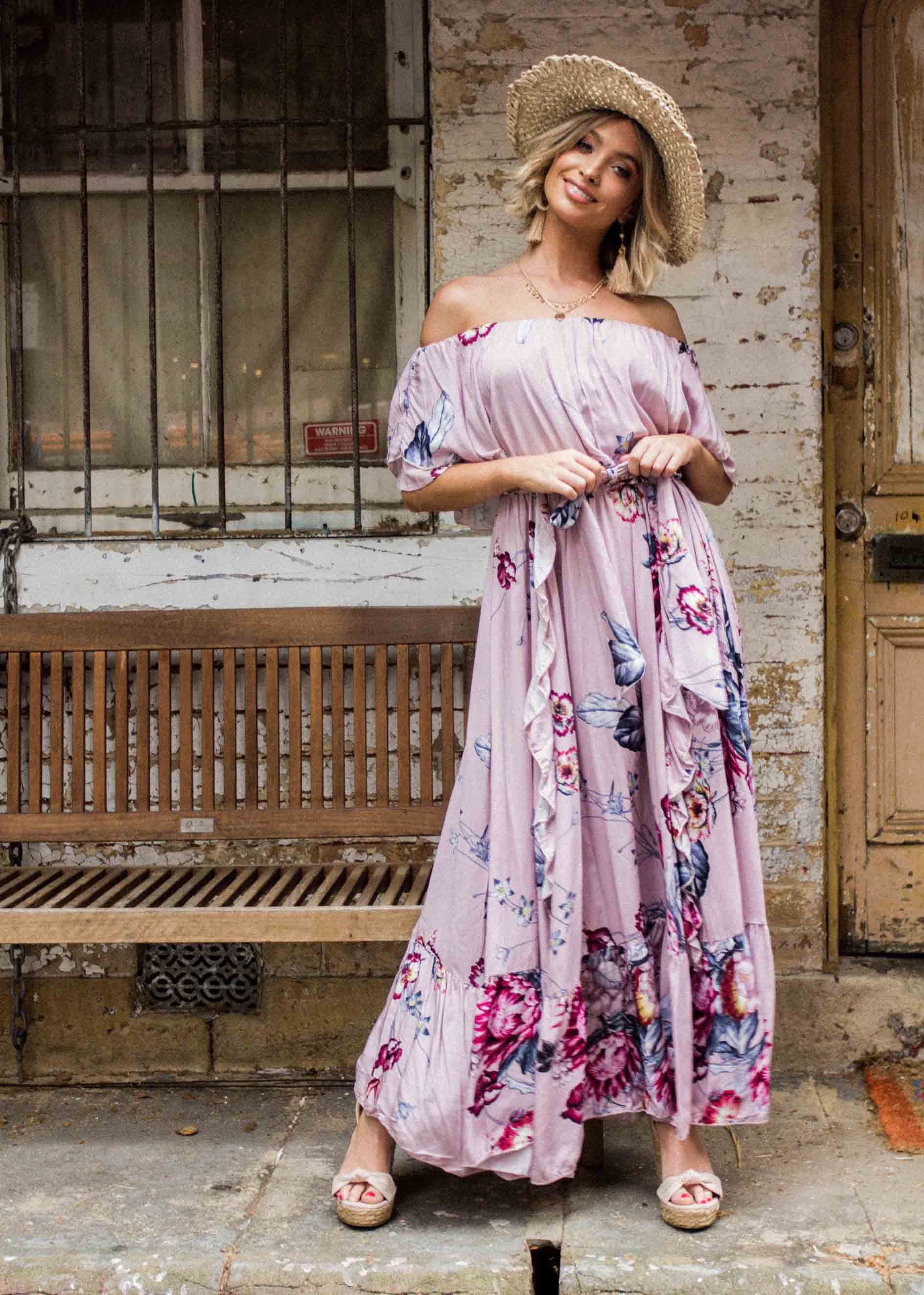 Georgie Off Shoulder Maxi Dress - Dahlia