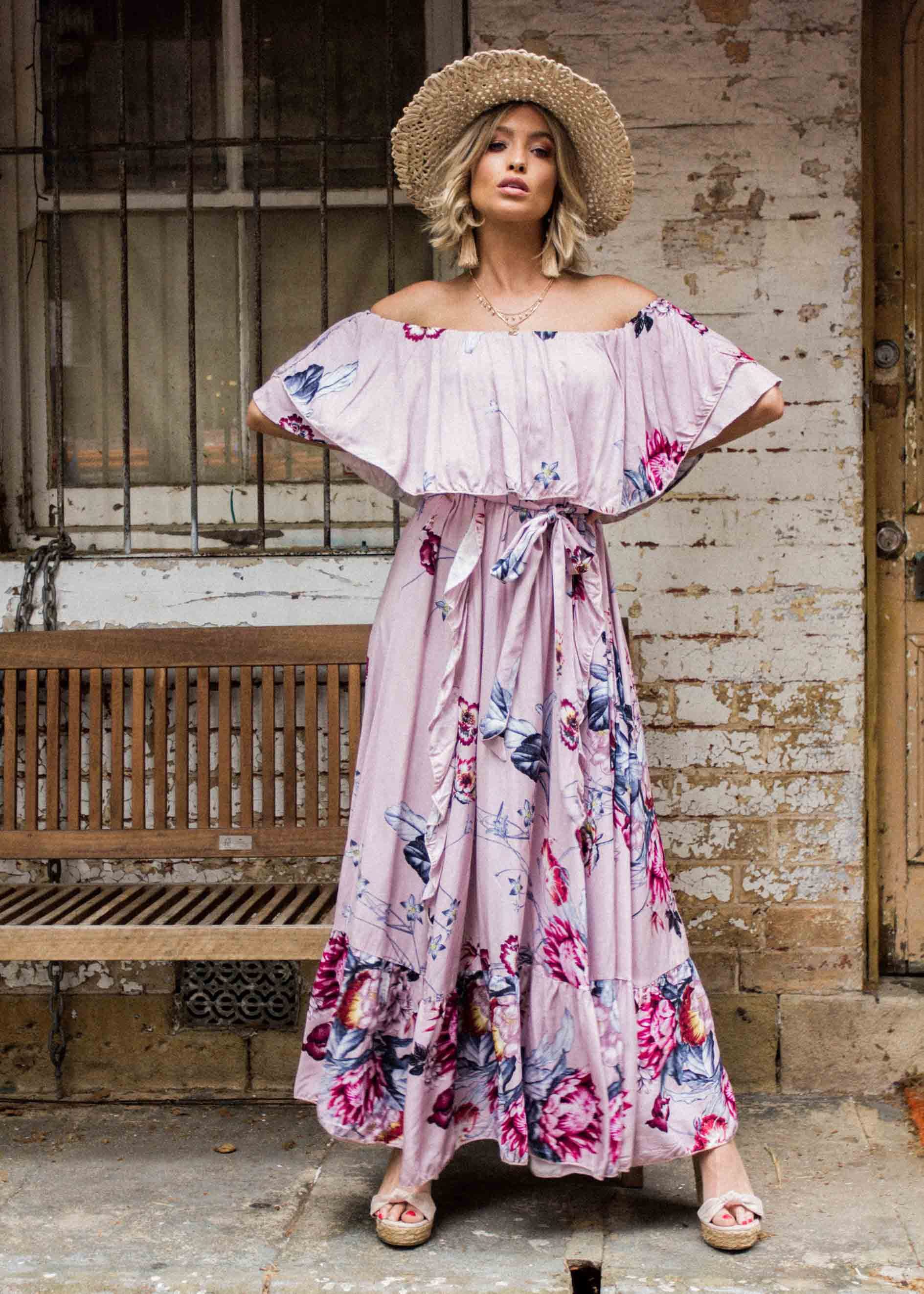 Georgie Off Shoulder Maxi Dress - Dahlia