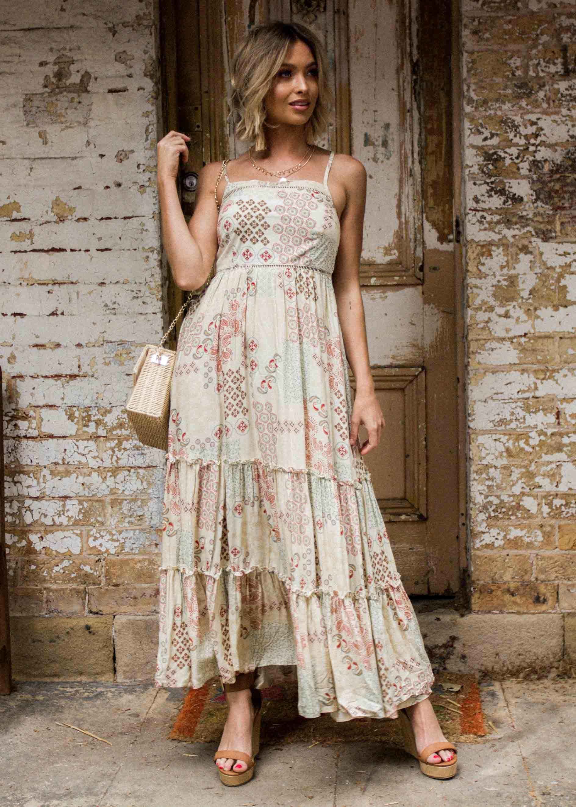 Billie Maxi Dress w/ Tie - Rising Sun