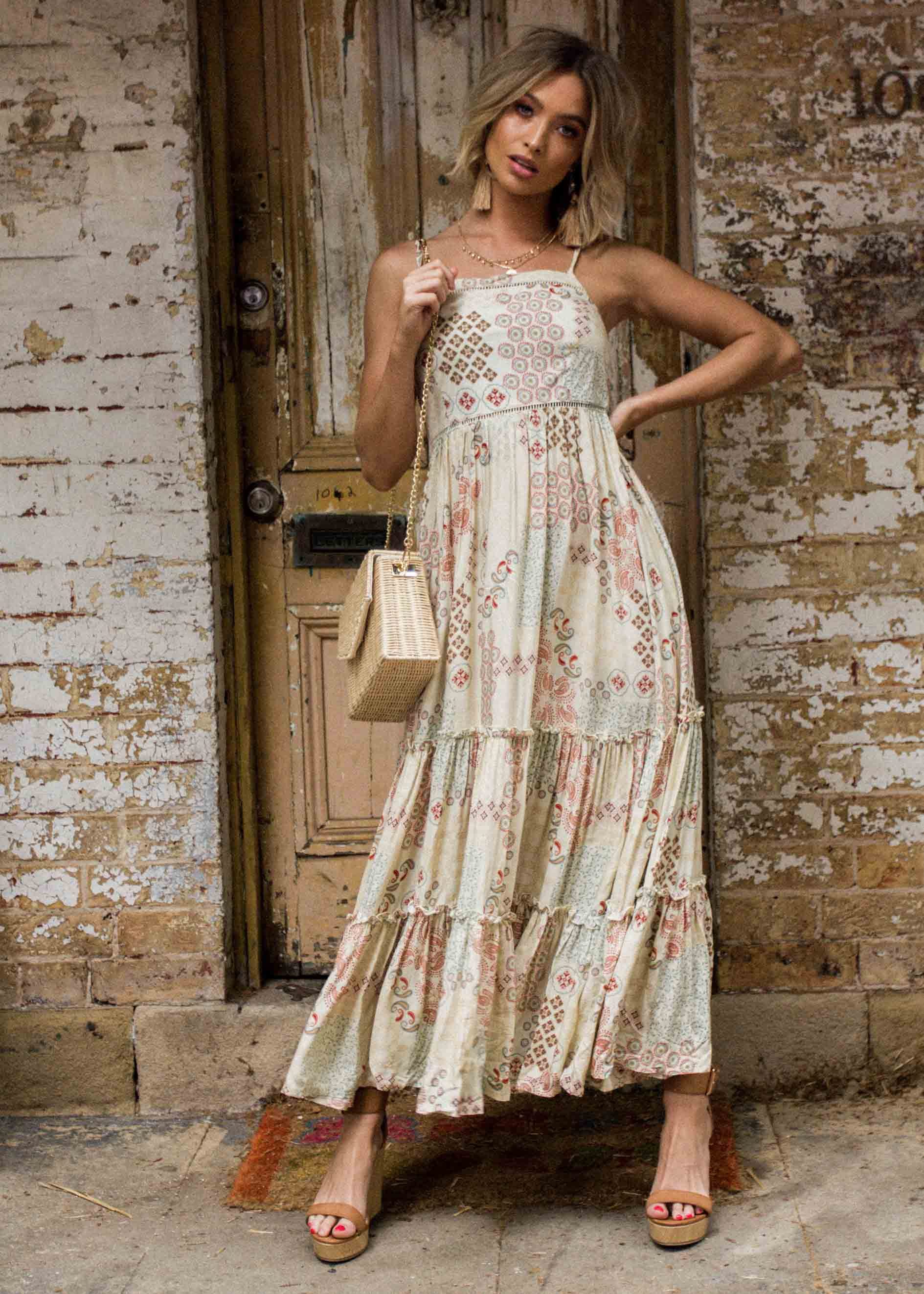 Billie Maxi Dress w/ Tie - Rising Sun