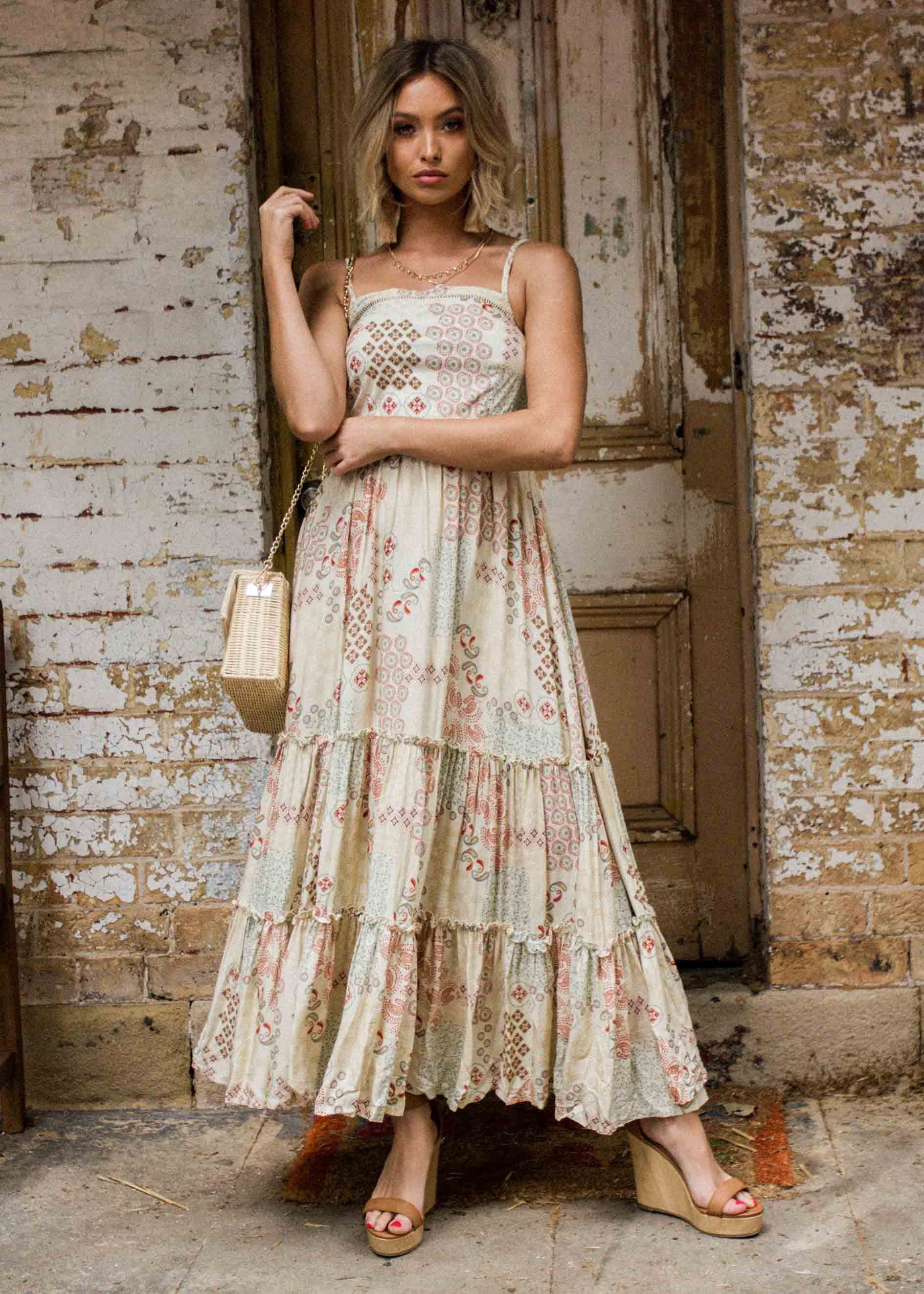 Billie Maxi Dress w/ Tie - Rising Sun