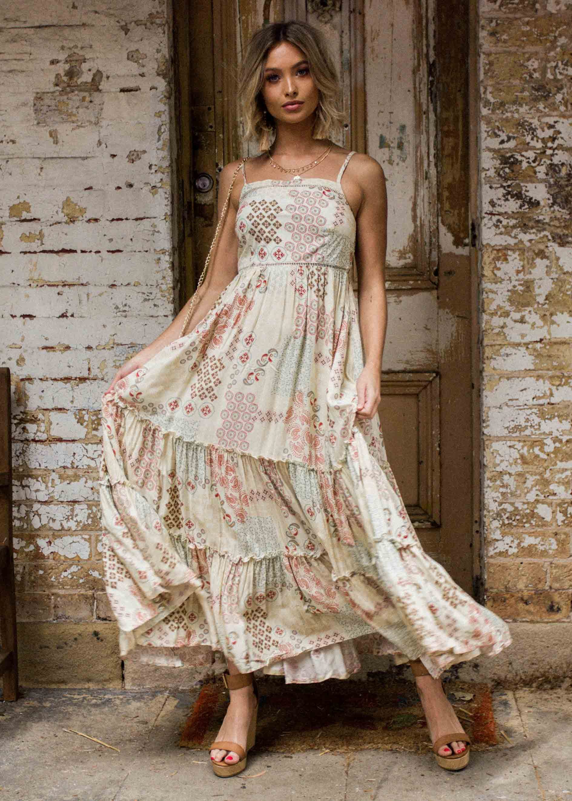 Billie Maxi Dress w/ Tie - Rising Sun