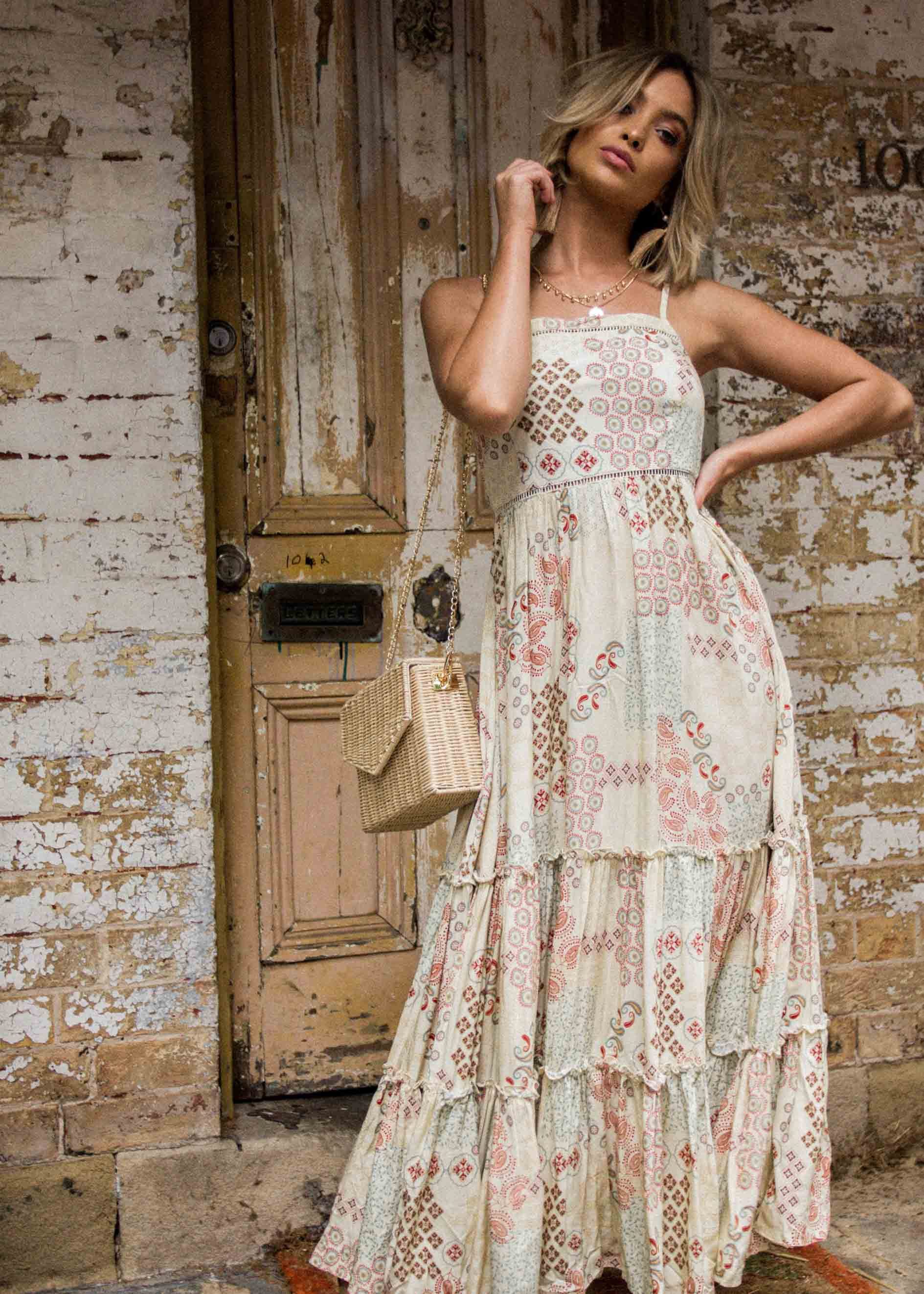 Billie Maxi Dress w/ Tie - Rising Sun