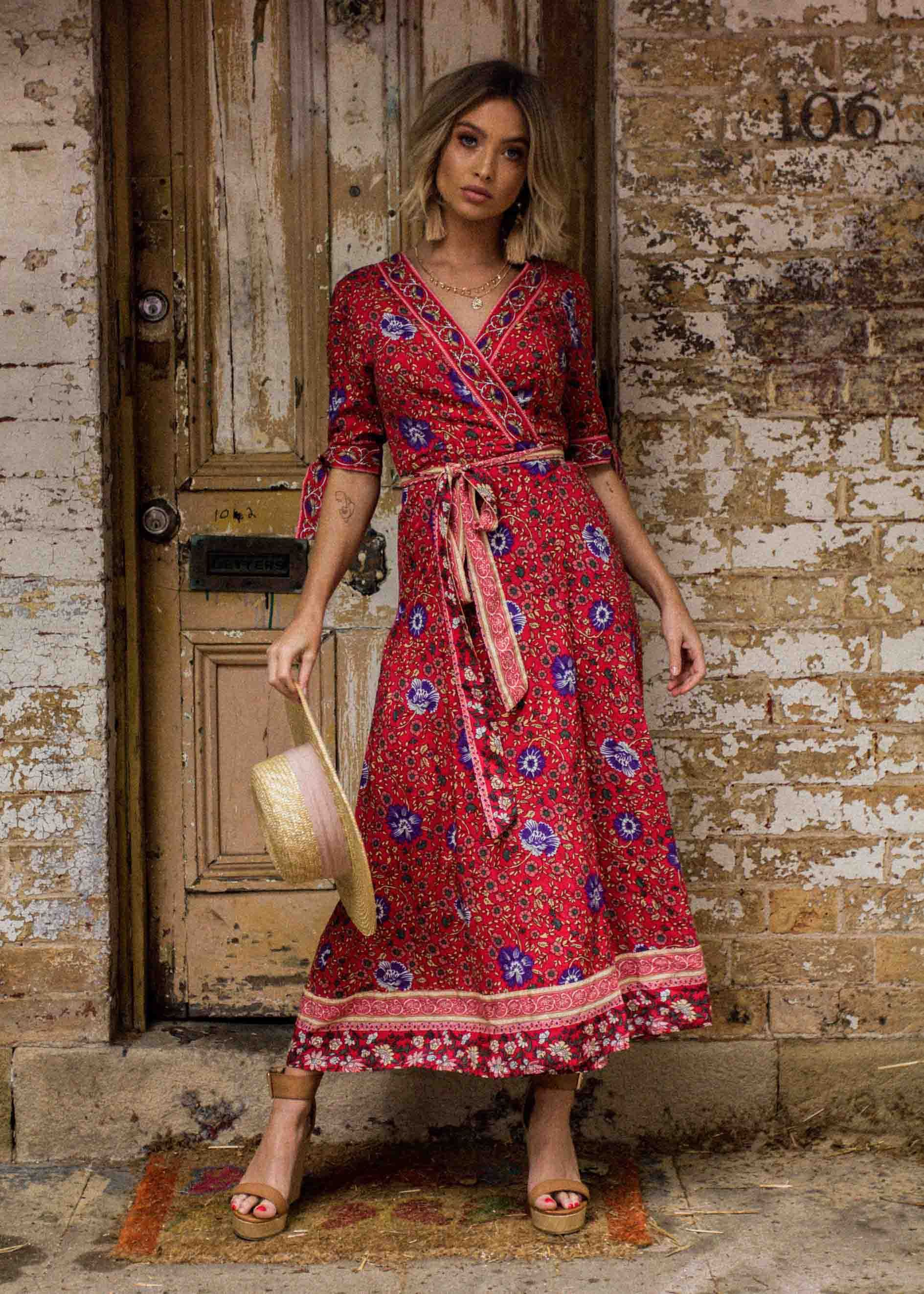 Beyond Dreams Wrap Maxi Dress - Saffron Blossom