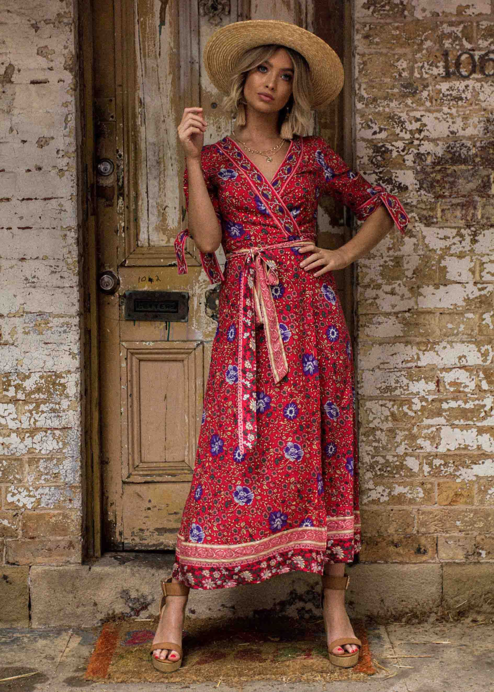 Beyond Dreams Wrap Maxi Dress - Saffron Blossom
