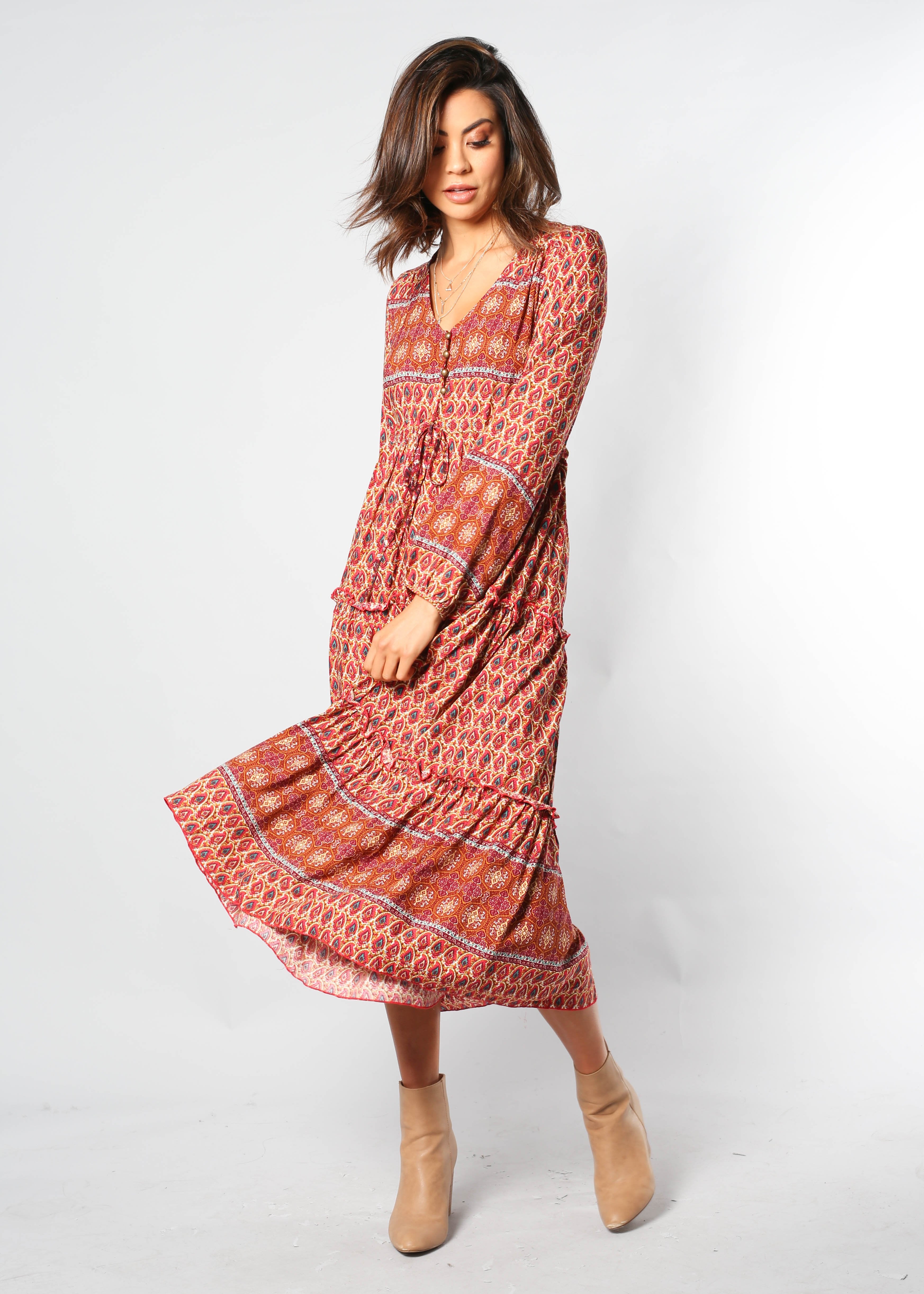 Call It Love Midi Dress - Red Multi