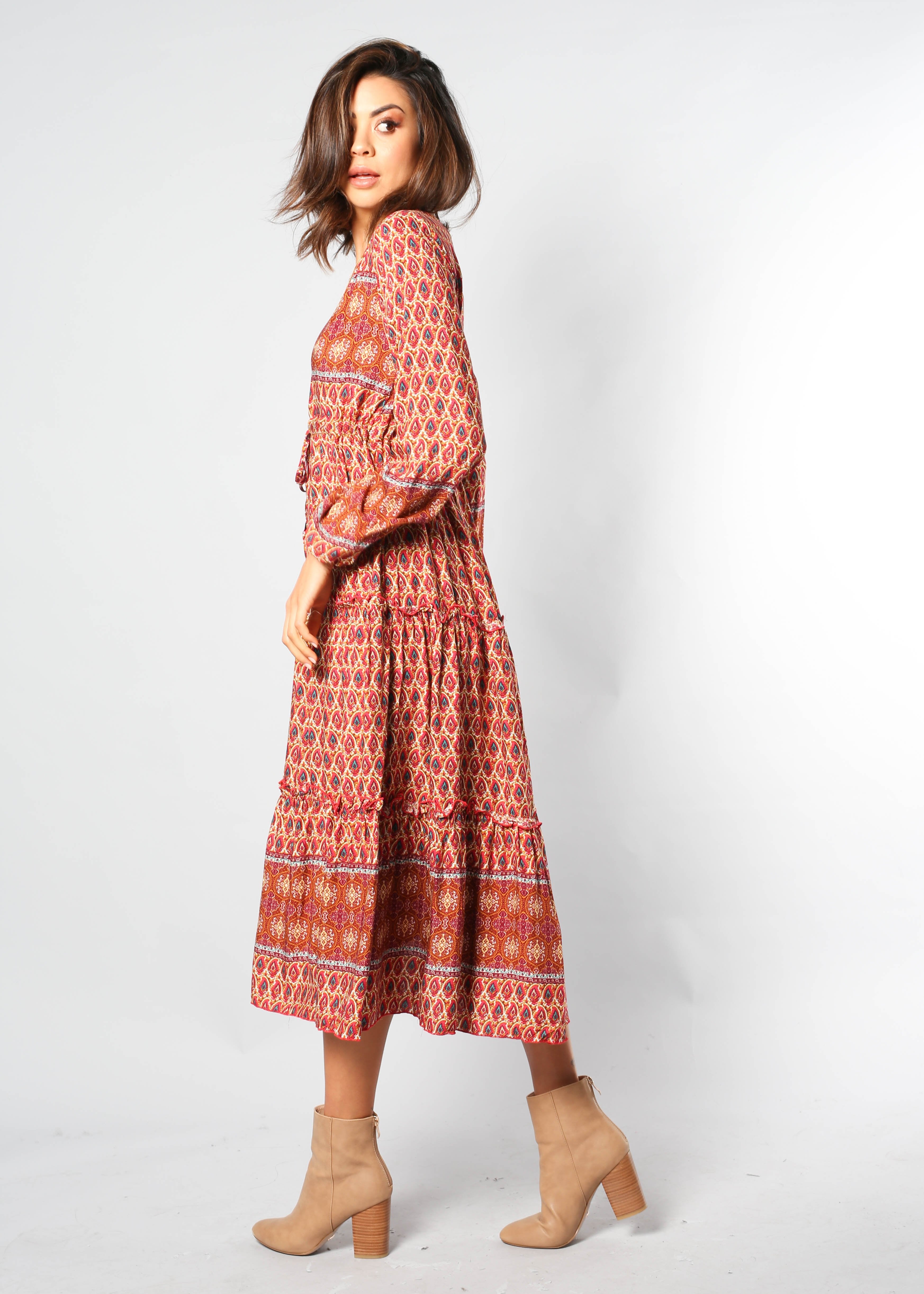 Call It Love Midi Dress - Red Multi