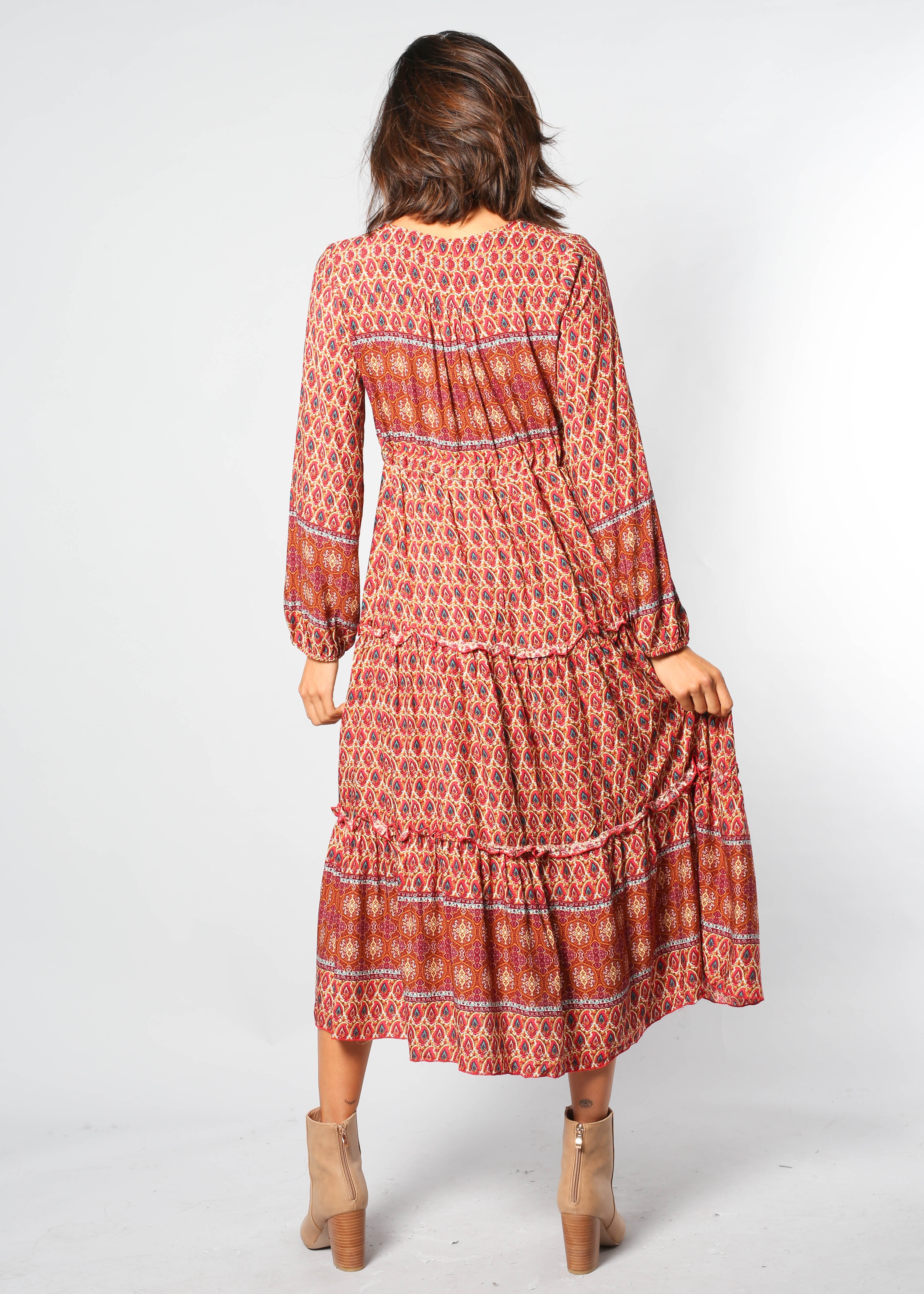 Call It Love Midi Dress - Red Multi