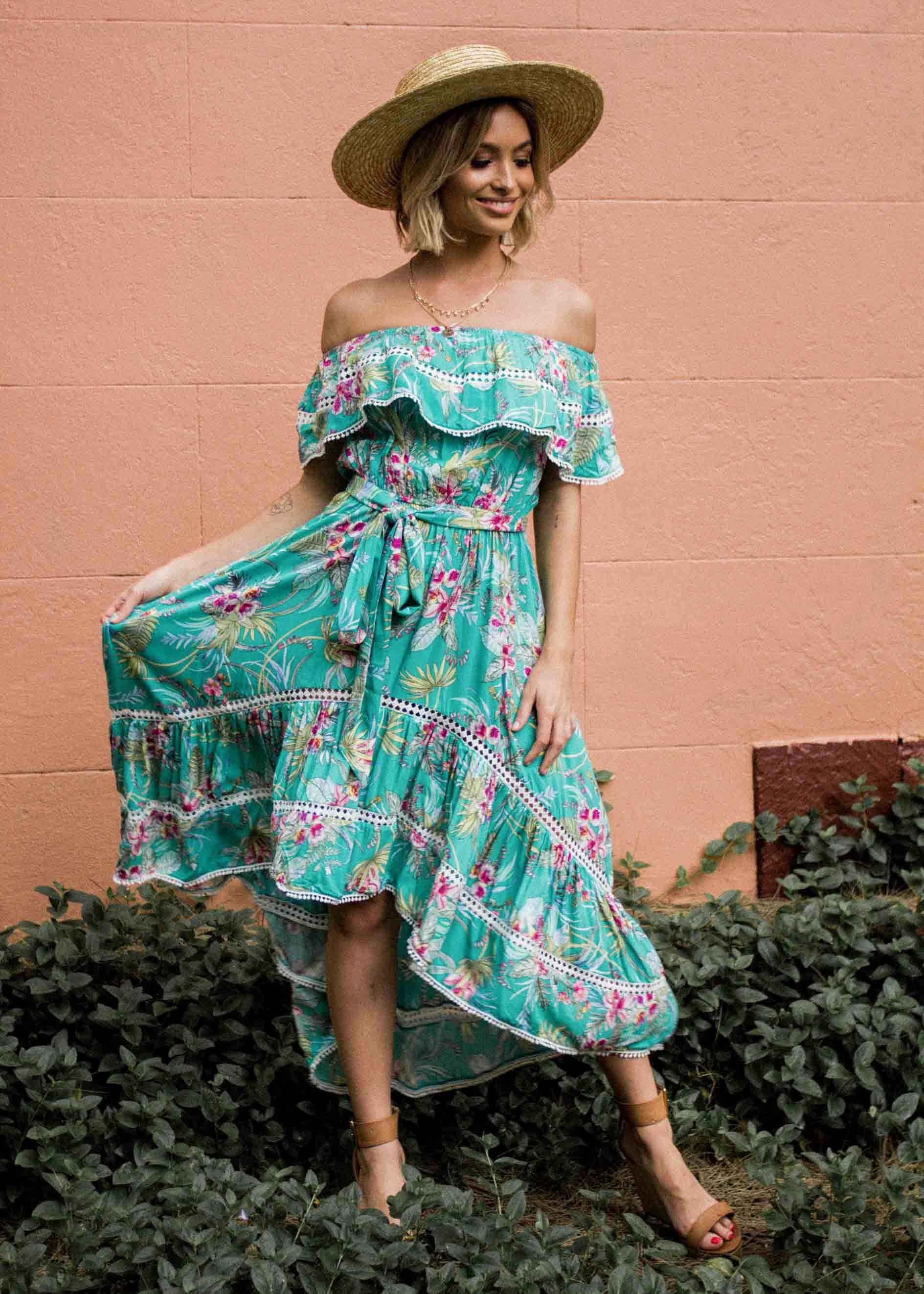 Romy Hi-Lo Midi Dress w/ Tie - Amazonia
