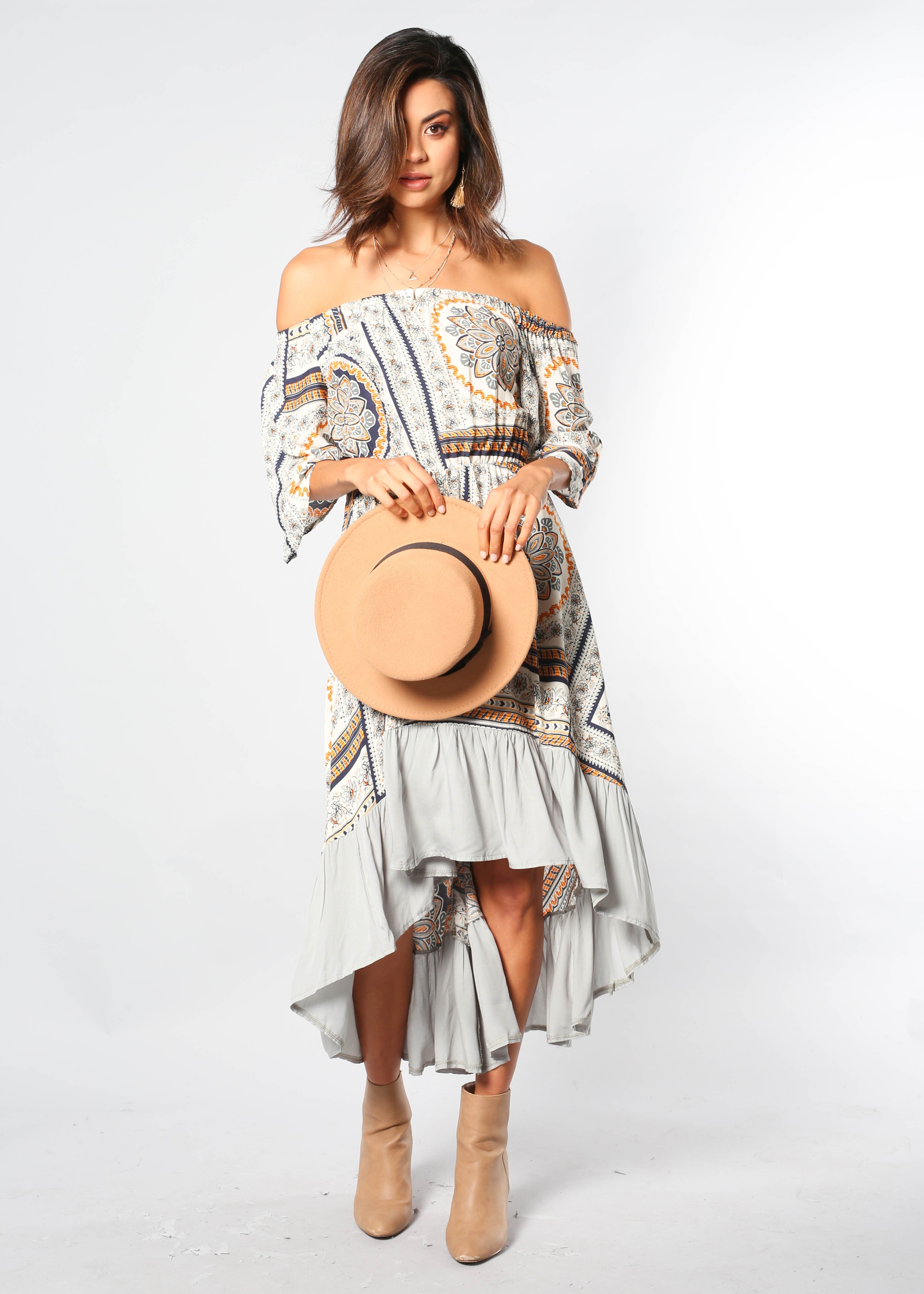 Clumsy Love Off Shoulder Midi Dress - Spring Floral