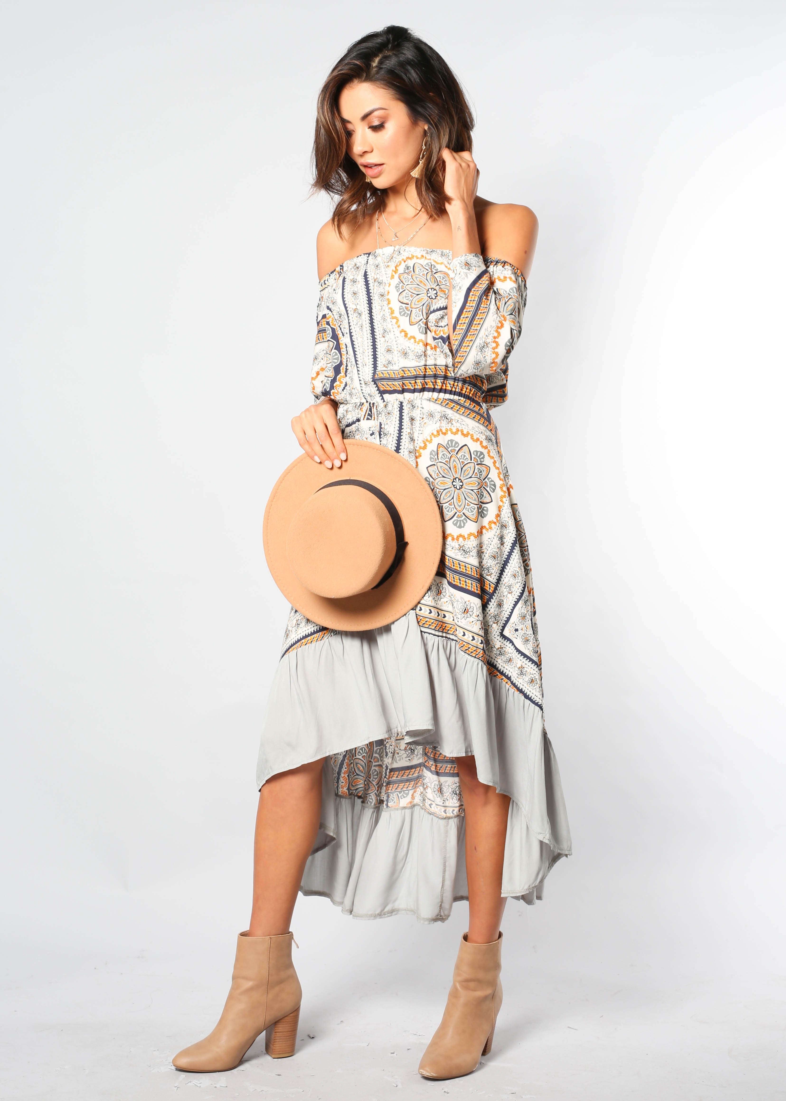 Clumsy Love Off Shoulder Midi Dress - Spring Floral