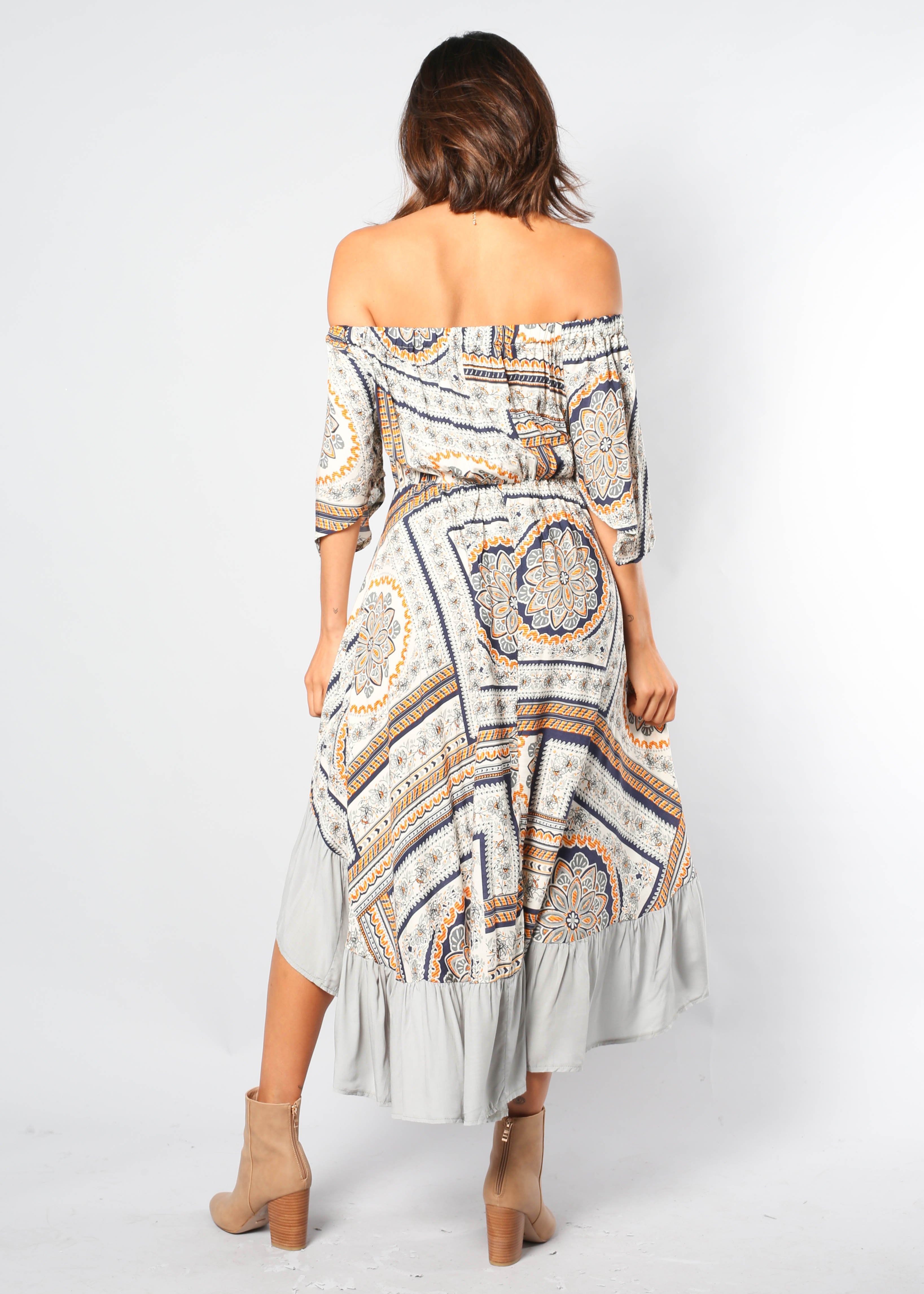 Clumsy Love Off Shoulder Midi Dress - Spring Floral