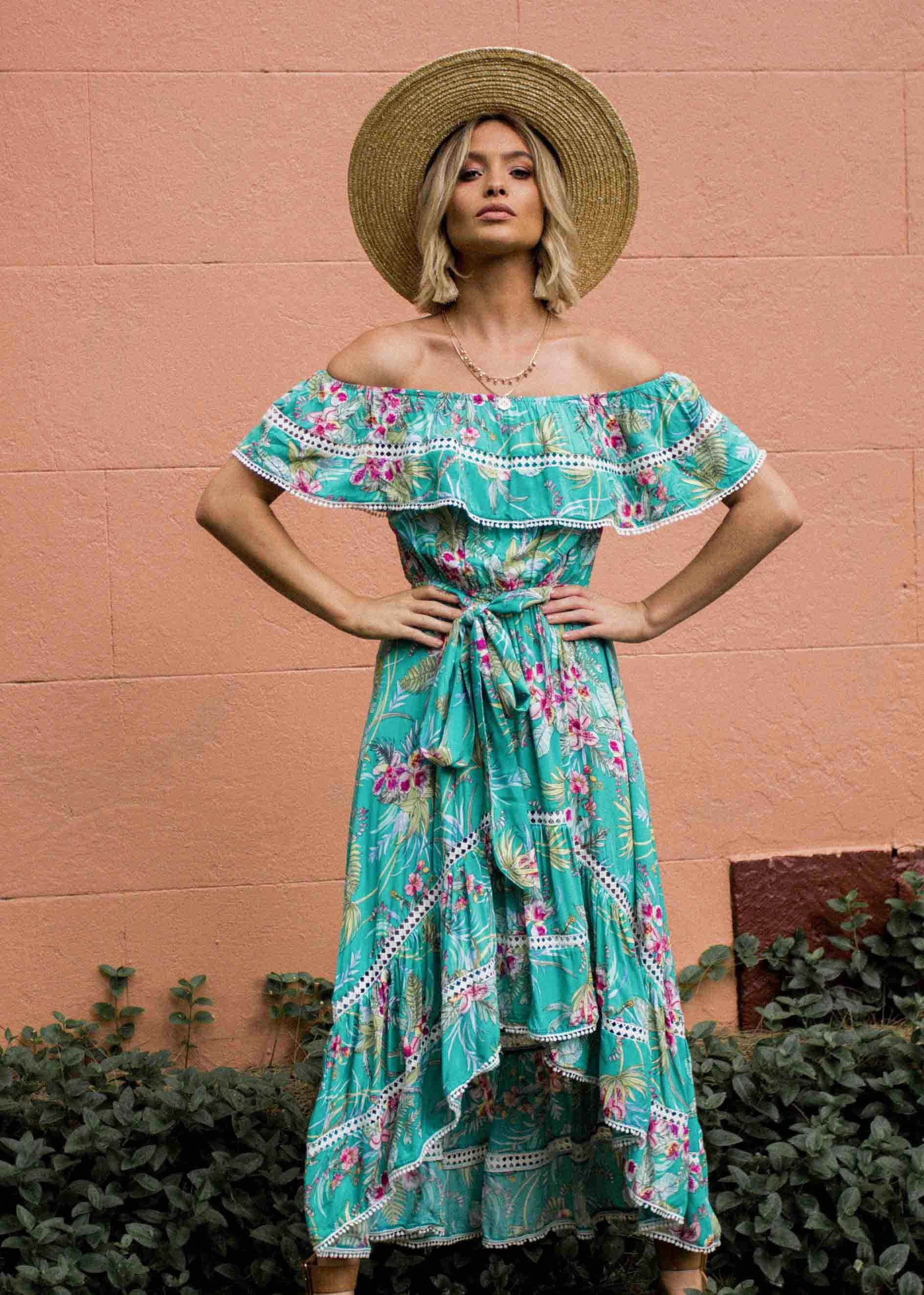 Romy Hi-Lo Midi Dress w/ Tie - Amazonia