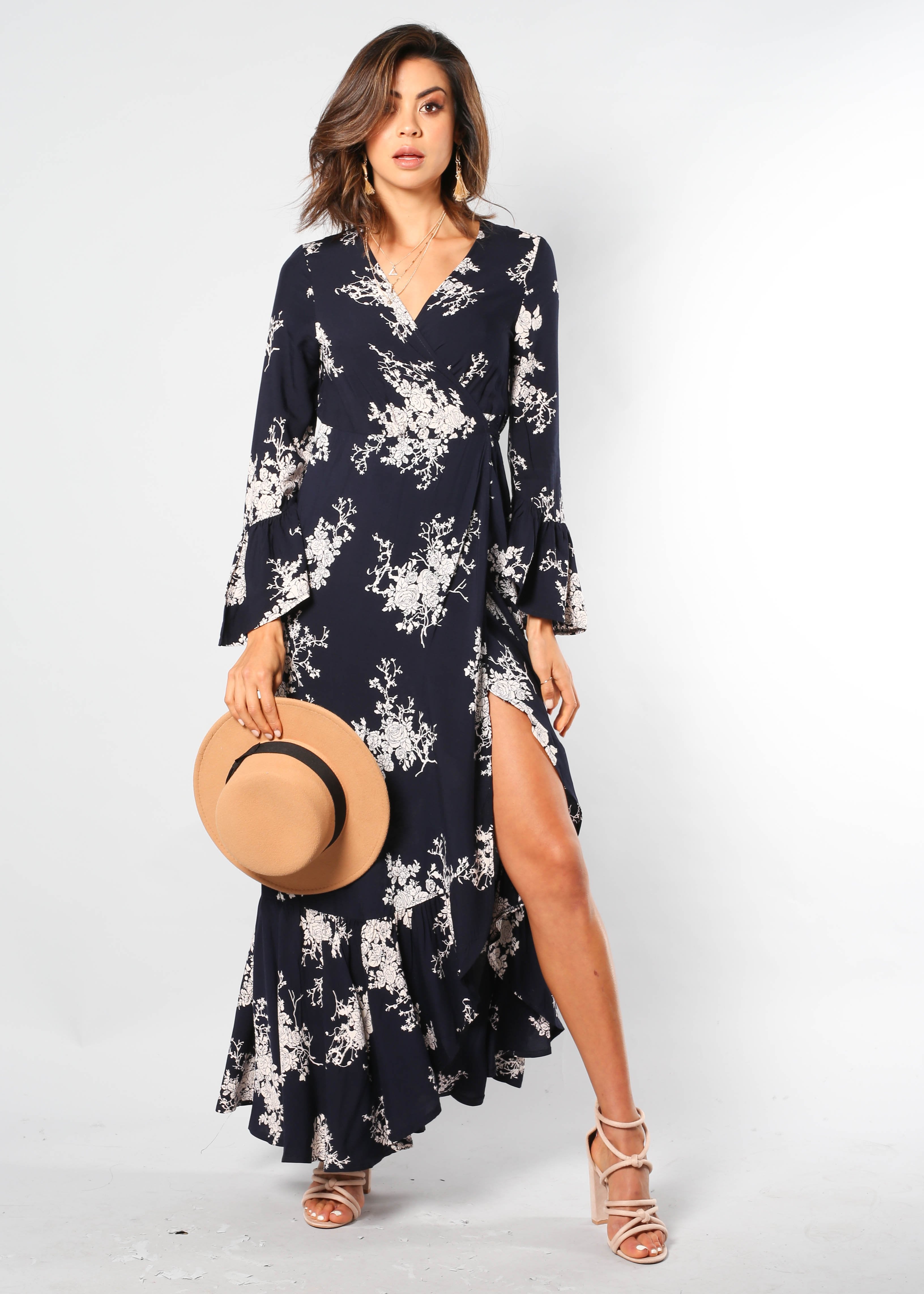 Valentina Wrap Maxi - Navy Bloom