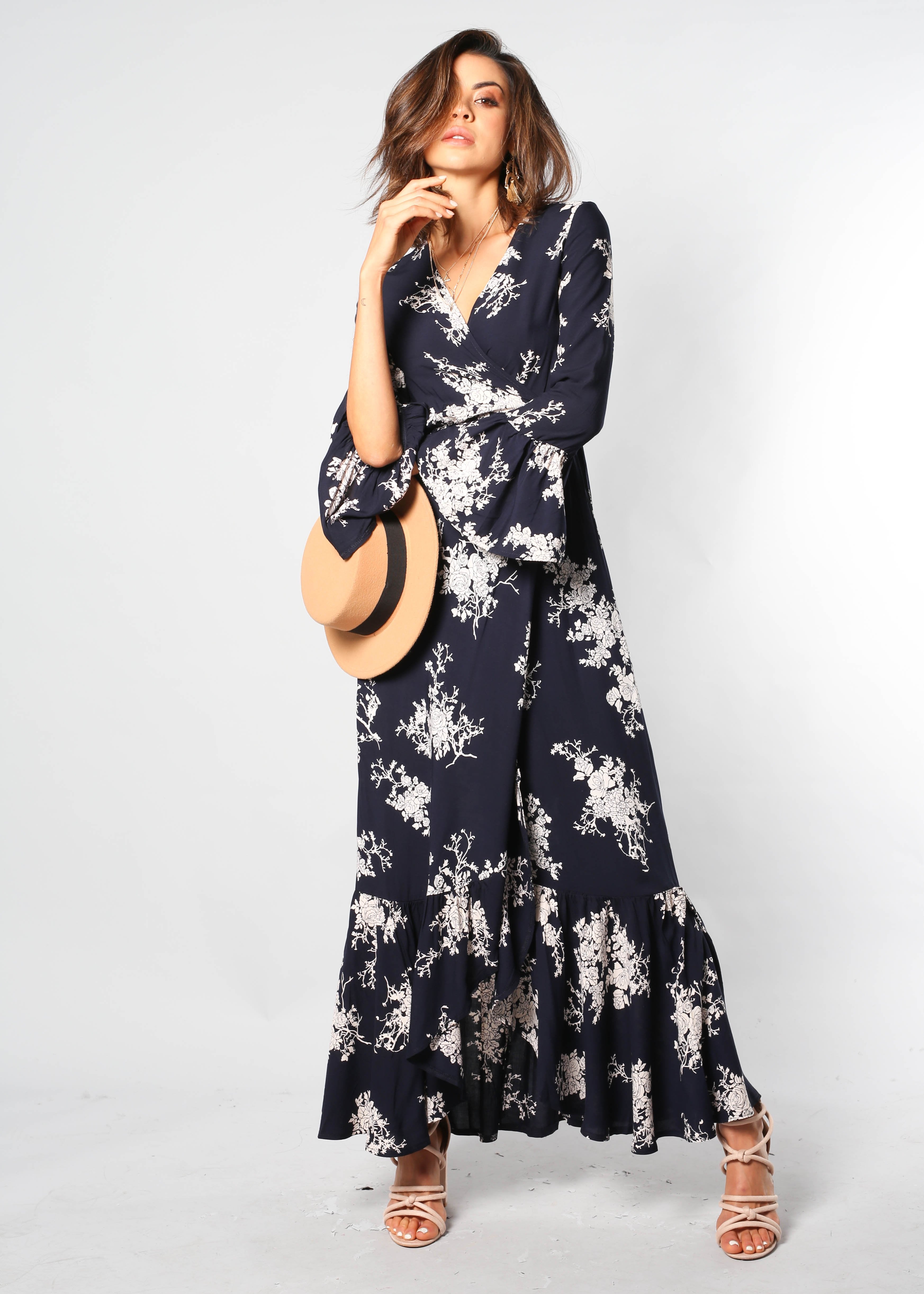 Valentina Wrap Maxi - Navy Bloom