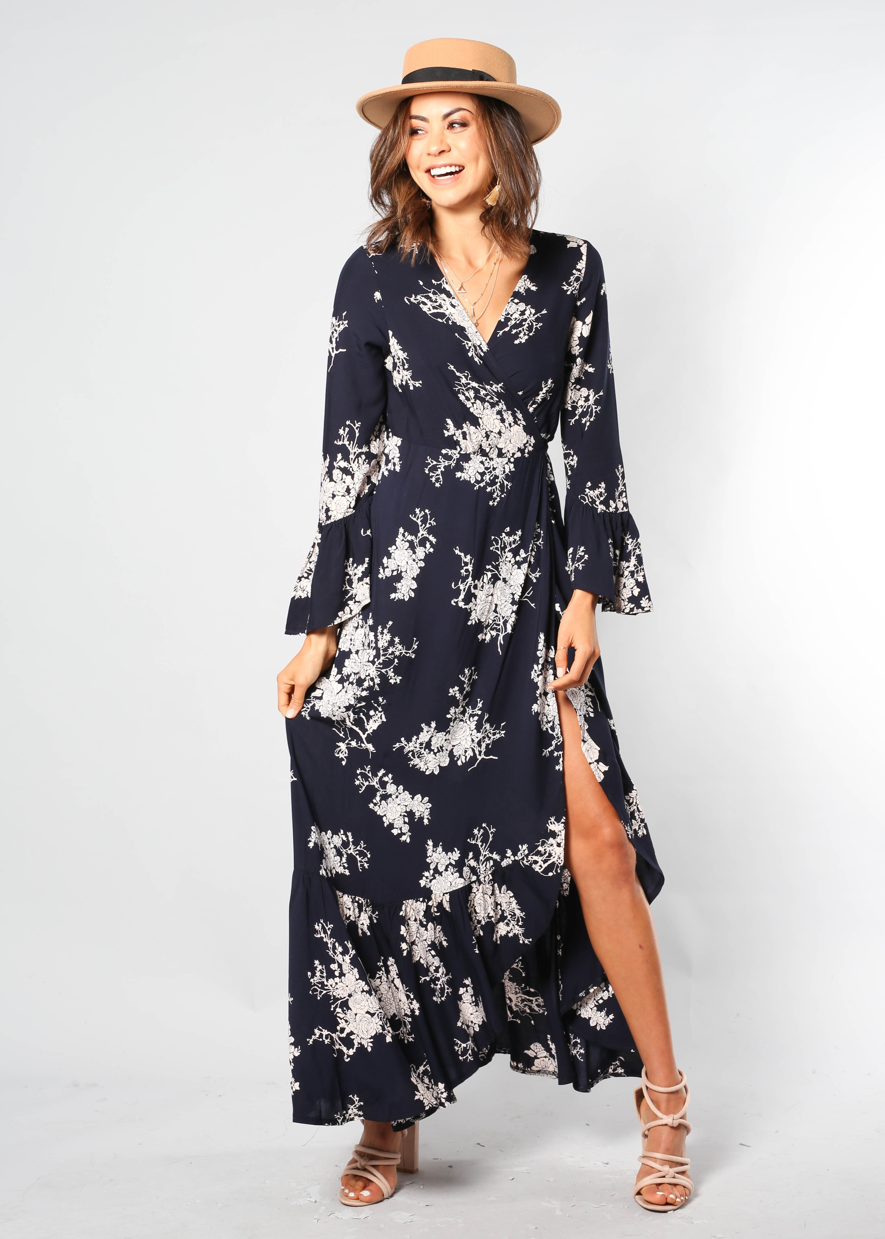 Valentina Wrap Maxi - Navy Bloom