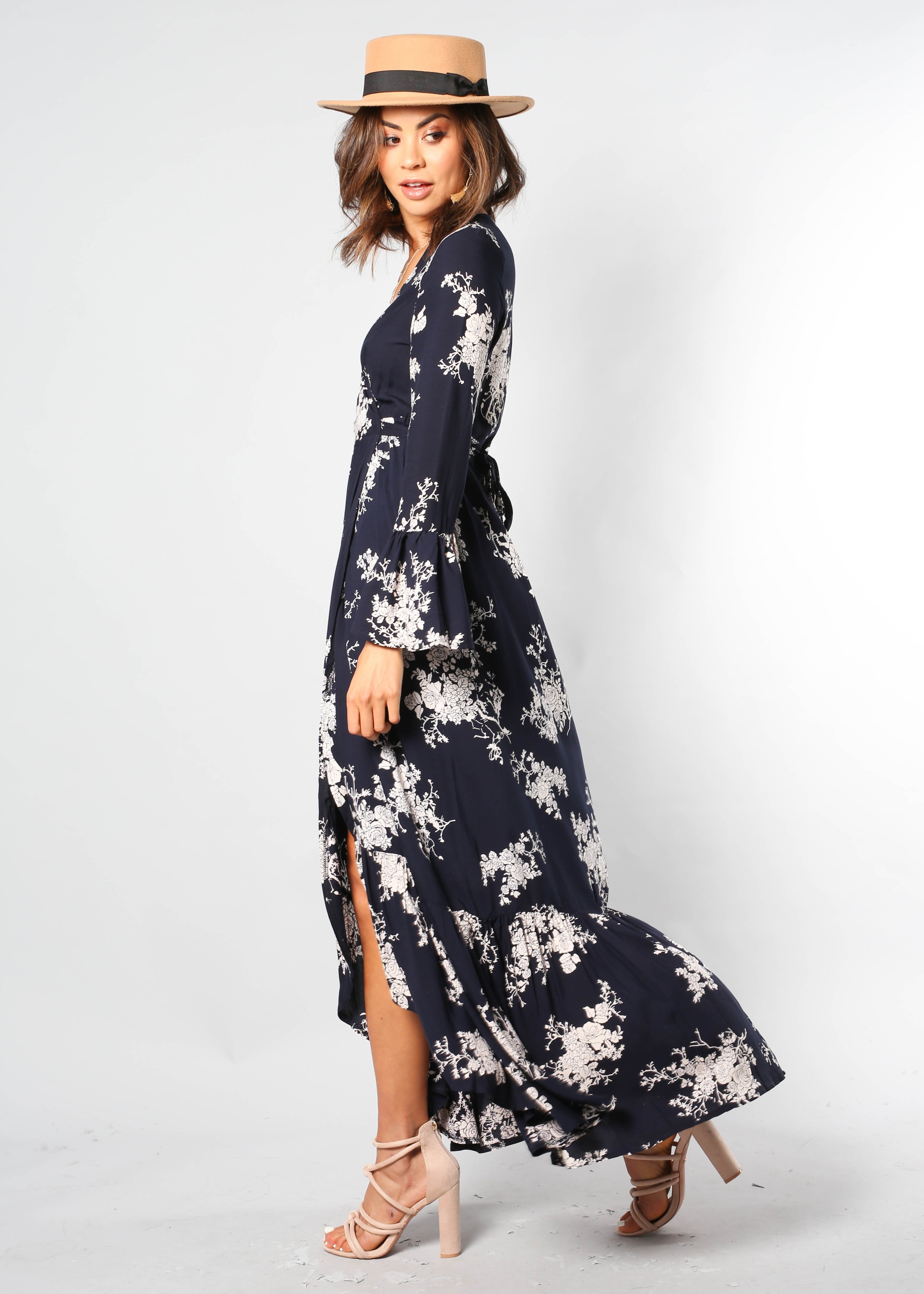 Valentina Wrap Maxi - Navy Bloom