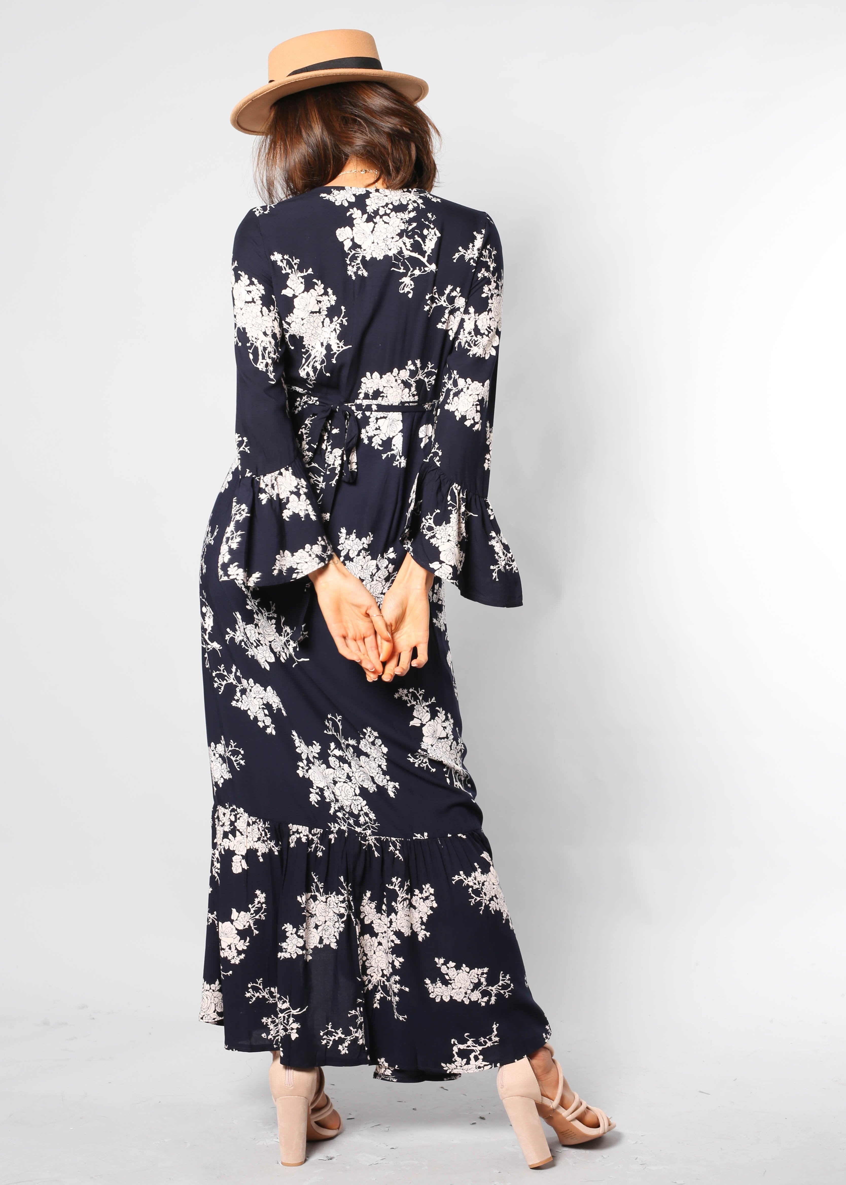 Valentina Wrap Maxi - Navy Bloom